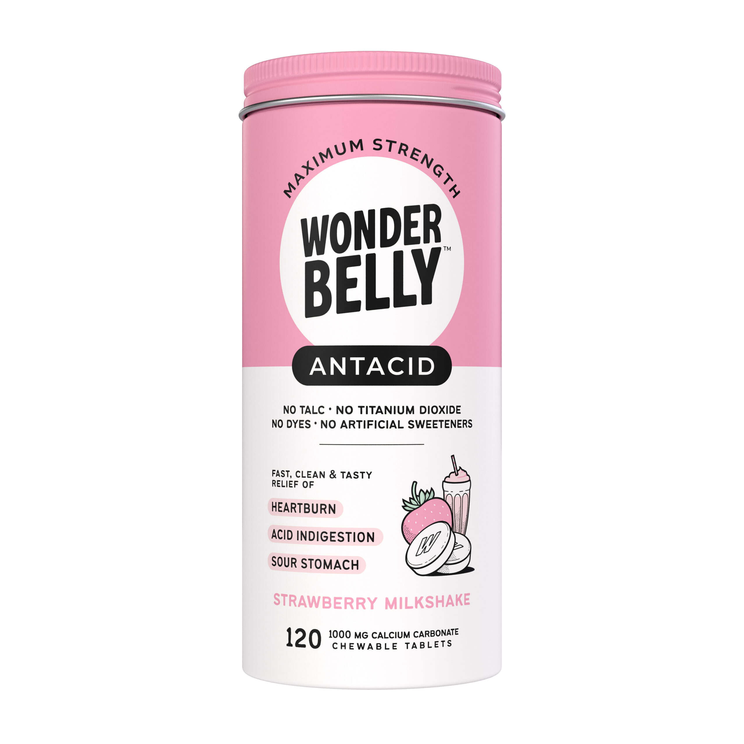 Wonderbelly Maximum Strength Antacid 120ct: Strawberry Milkshake