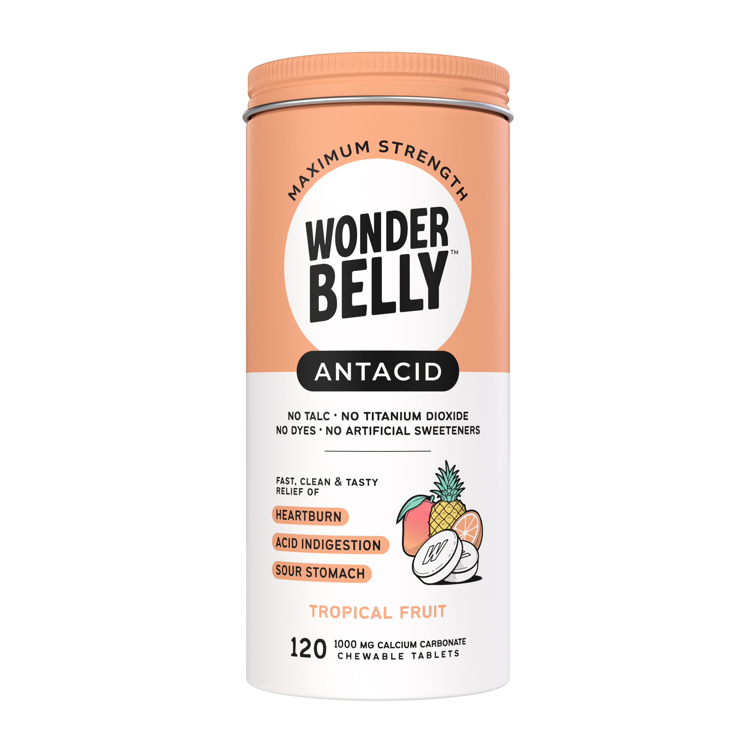 Wonderbelly Maximum Strength Antacid 120ct: Tropical Fruit