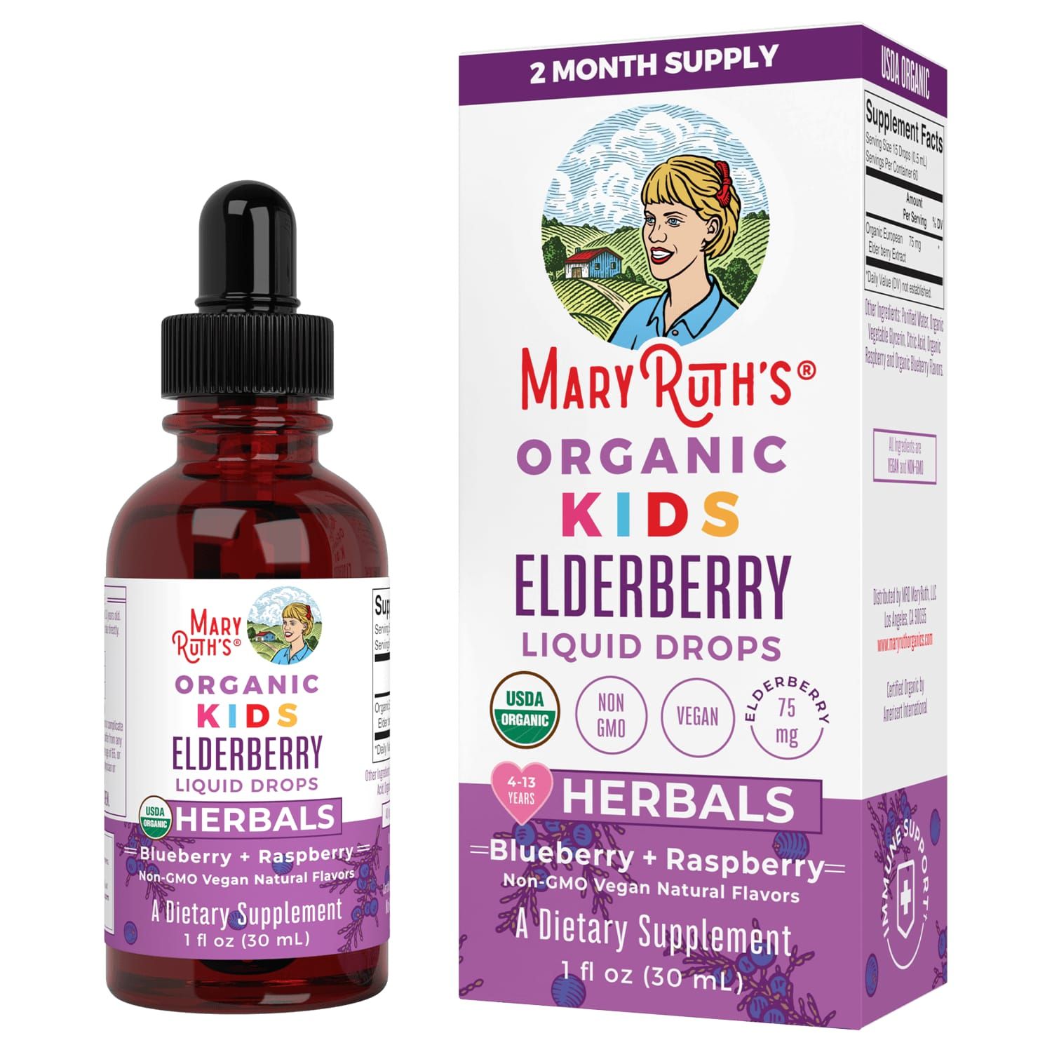 Organic Kids Elderberry Liquid Drops – Blueberry + Raspberry