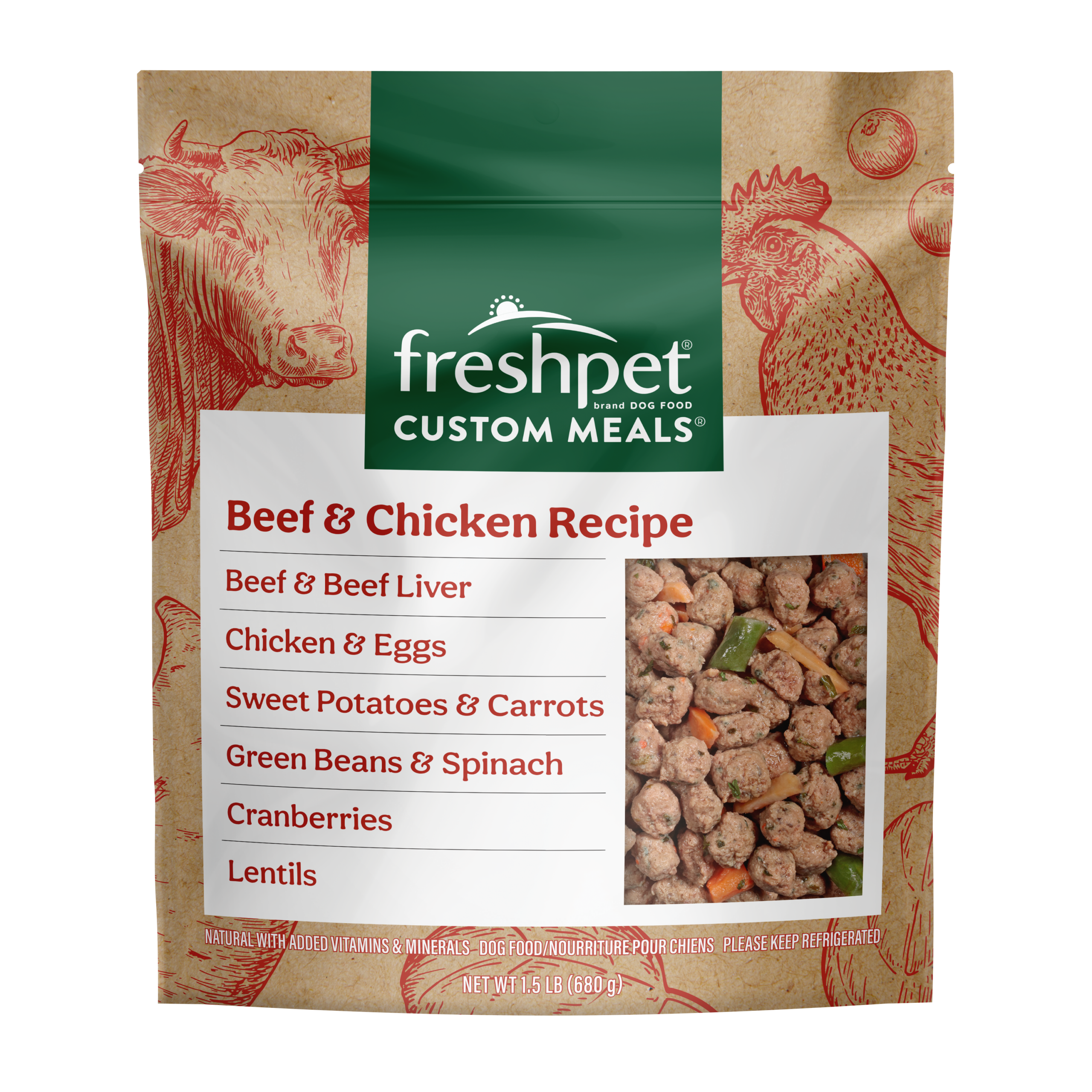 FRESHPET CUSTOM MEALS BEEF & CHICKEN RECIPE 1.5 LB