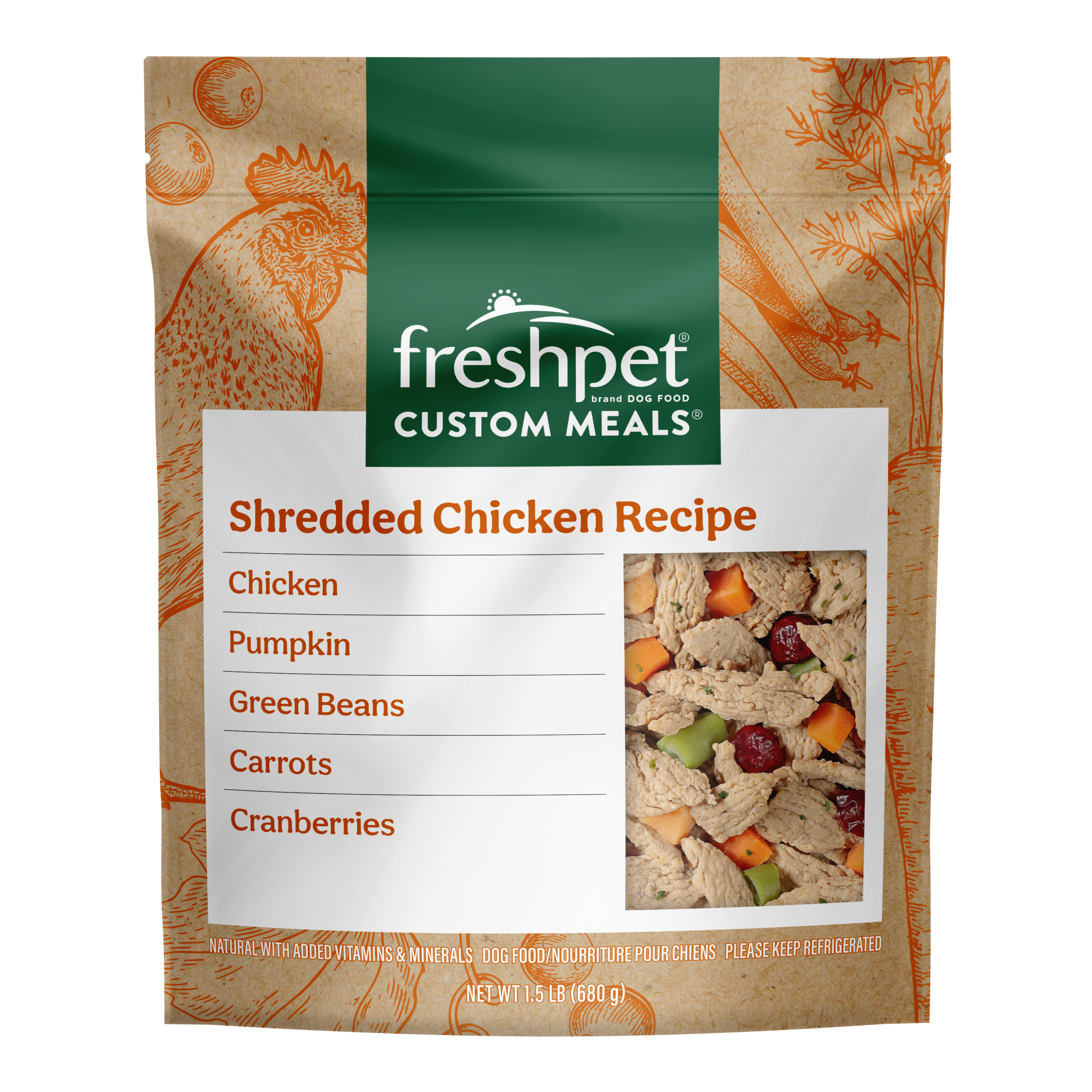 FRESHPET CUSTOM MEALS SHREDDED CHICKEN RECIPE 1.5 LB