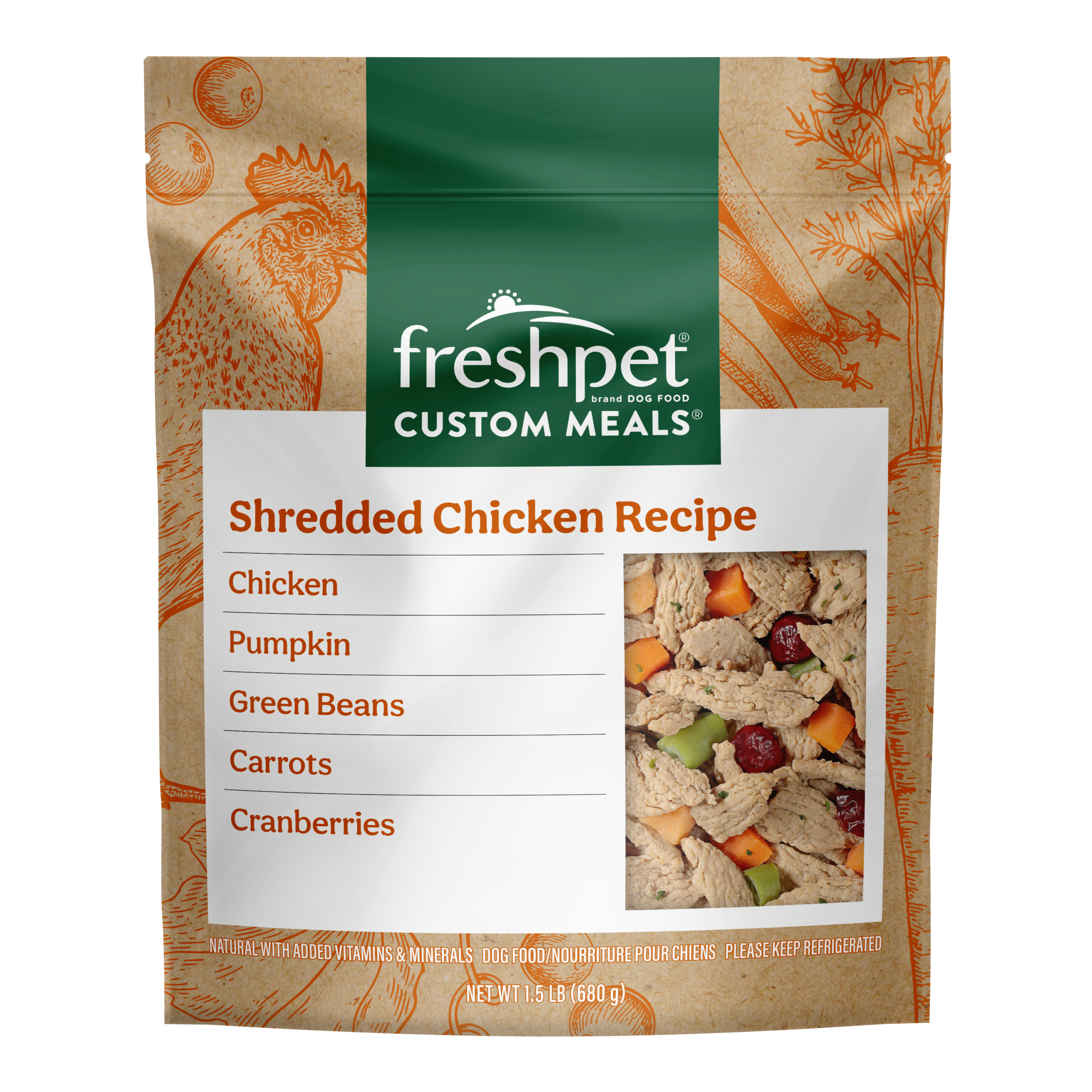 FRESHPET CUSTOM MEALS SHREDDED CHICKEN RECIPE 1.5 LB