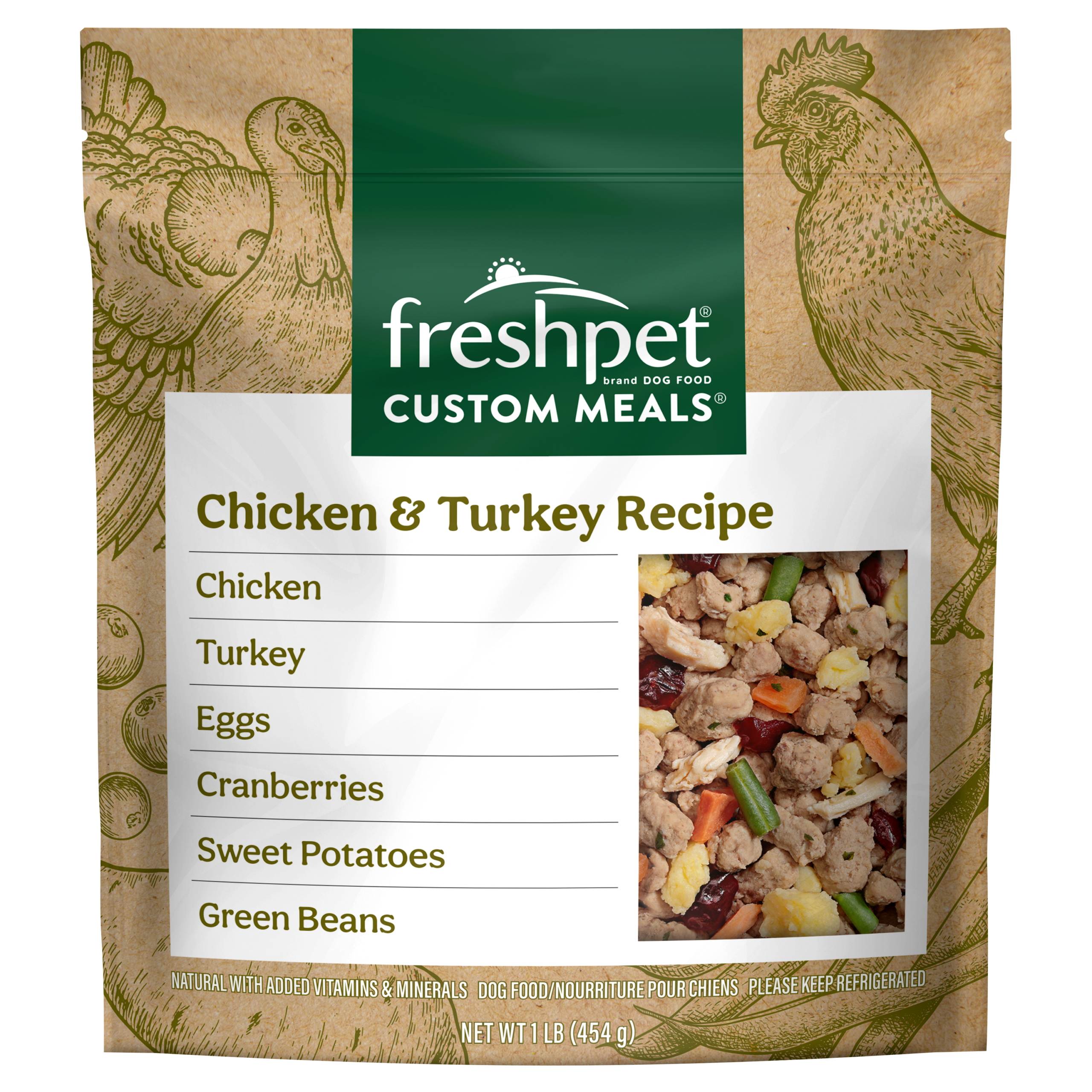 FRESHPET CUSTOM MEALS CHICKEN & TURKEY RECIPE 1 LB