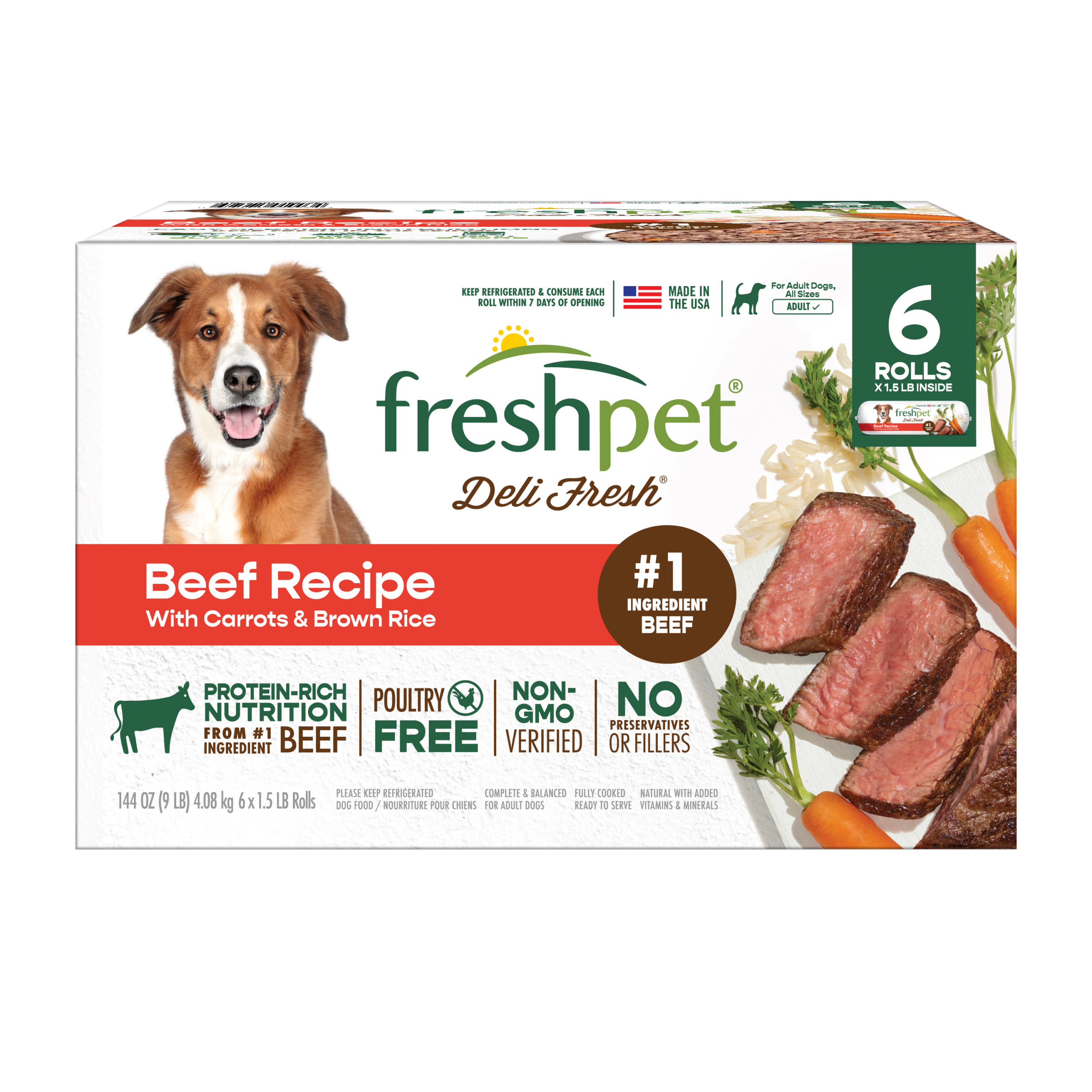 FRESHPET DELI FRESH DOG ROLL FRESH PACK BEEF RECIPE 6 X 1.5 LB