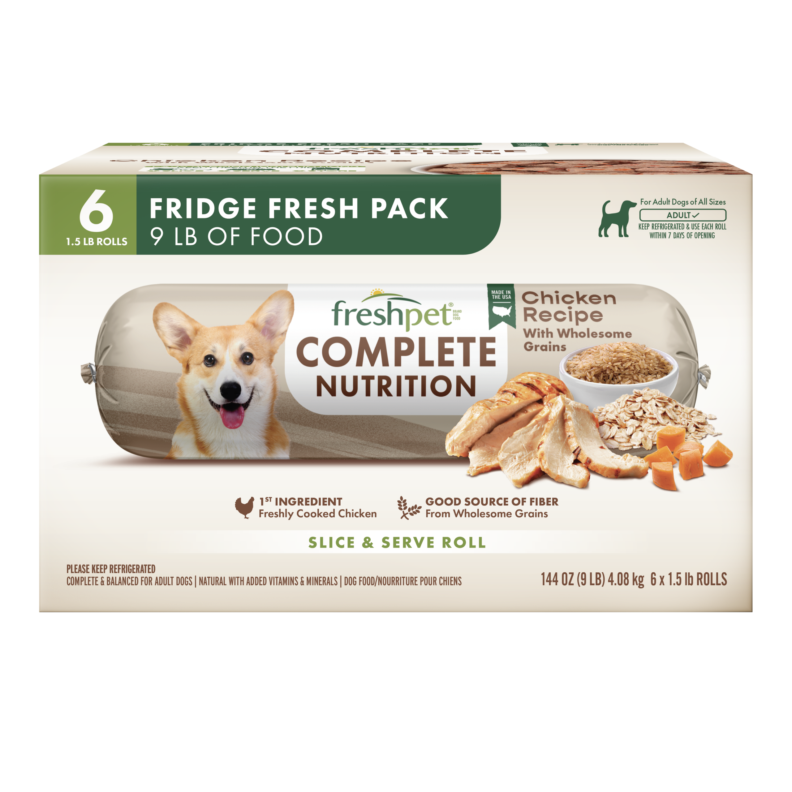 FRESHPET SELECT DOG ROLL FRESH PACK COMPLETE NUTRITION CHICKEN RECIPE 6 X 1.5 LB