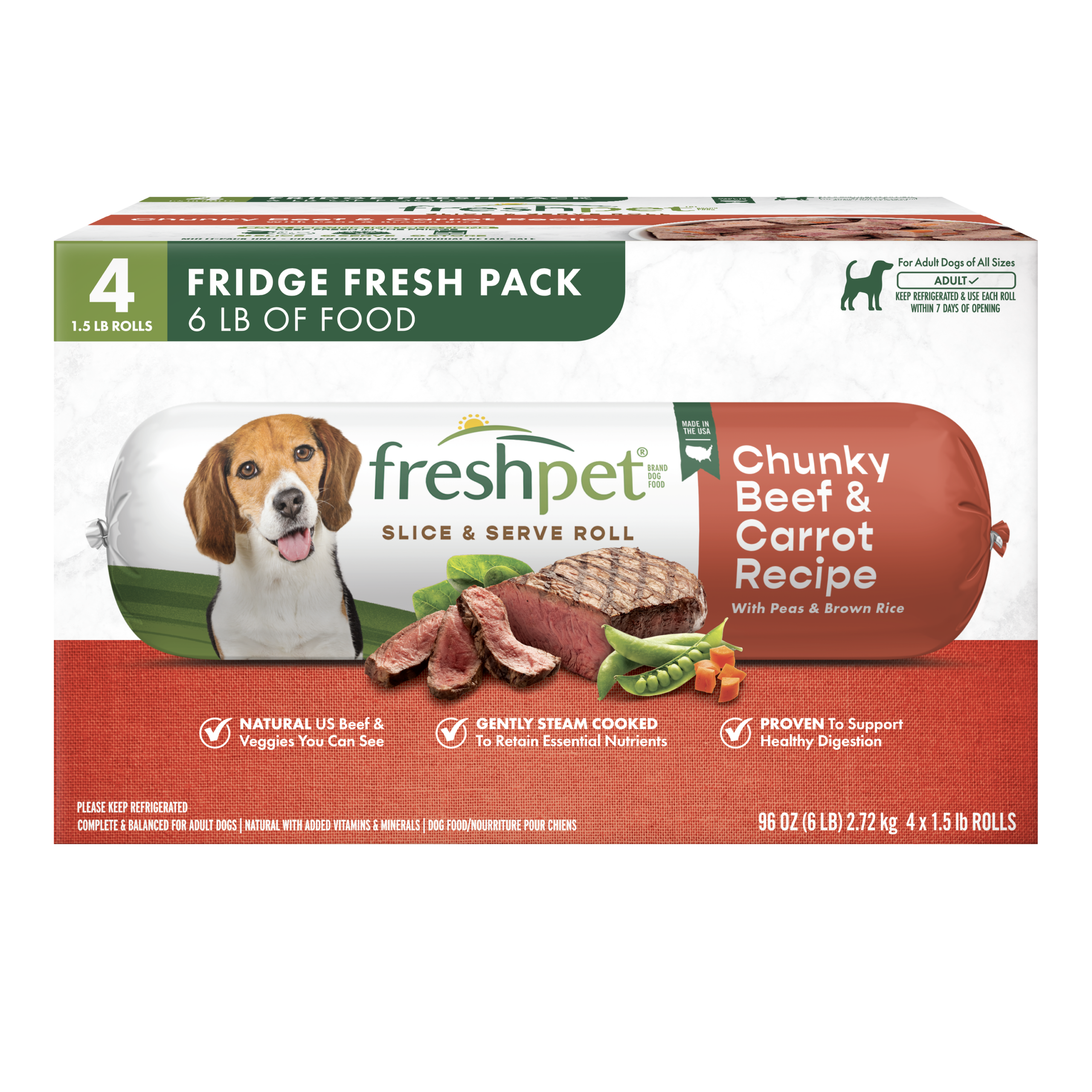 FRESHPET SELECT DOG ROLL FRESH PACK CHUNKY BEEF RECIPE 4 X 1.5 LB