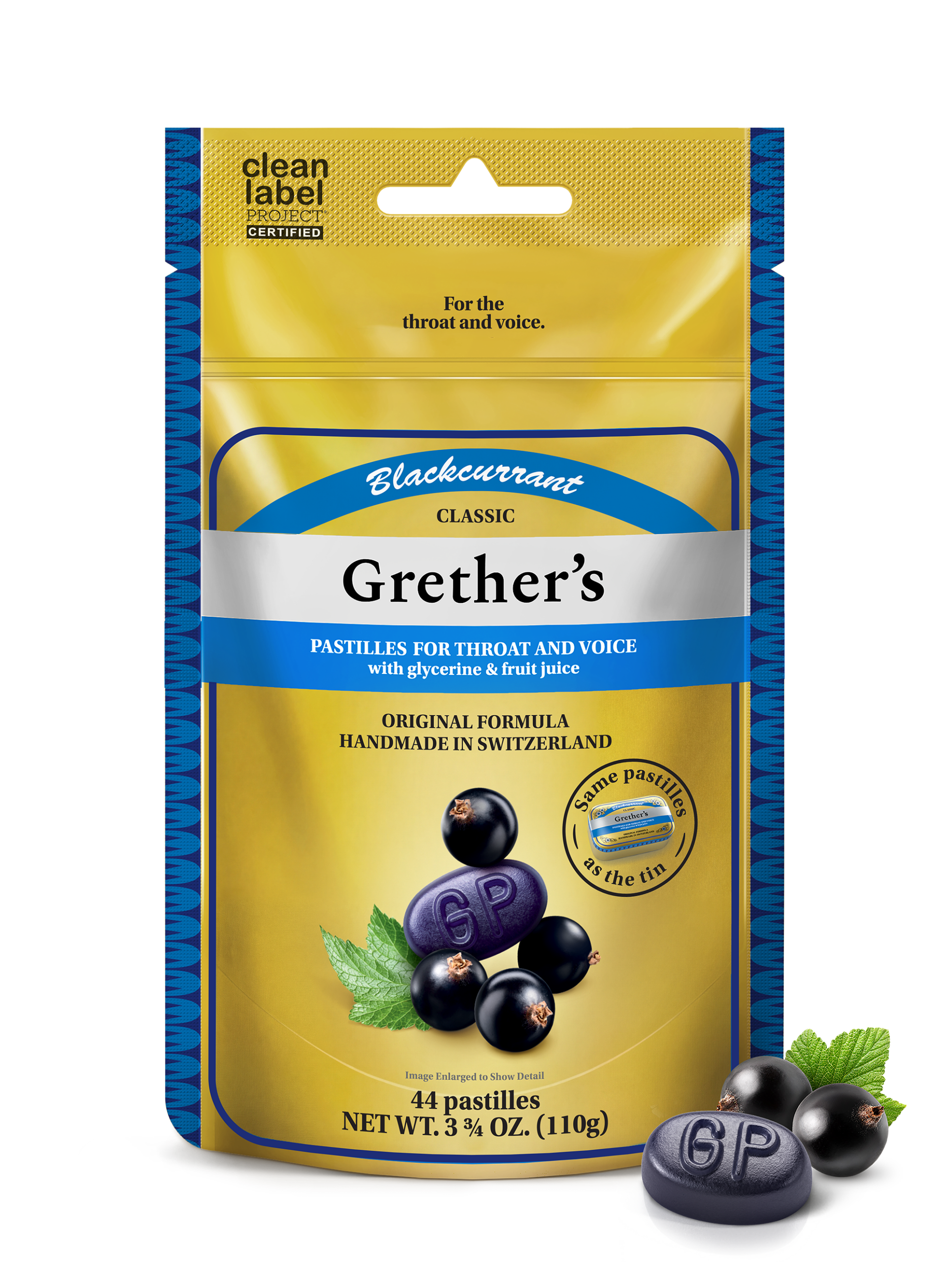 Grether’s Blackcurrant pastilles for throat and voice pouch