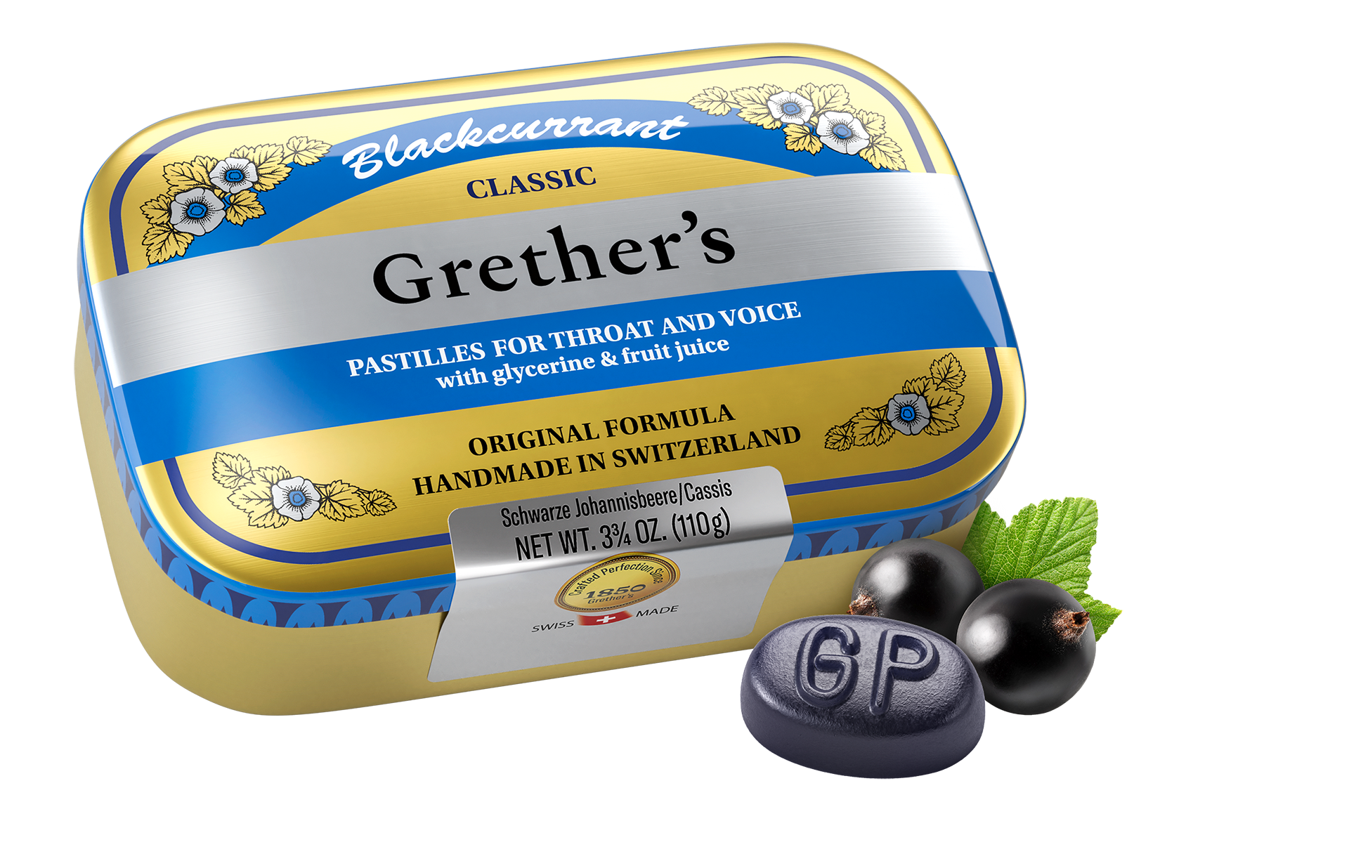 Grether’s Blackcurrant pastilles for throat and voice tin