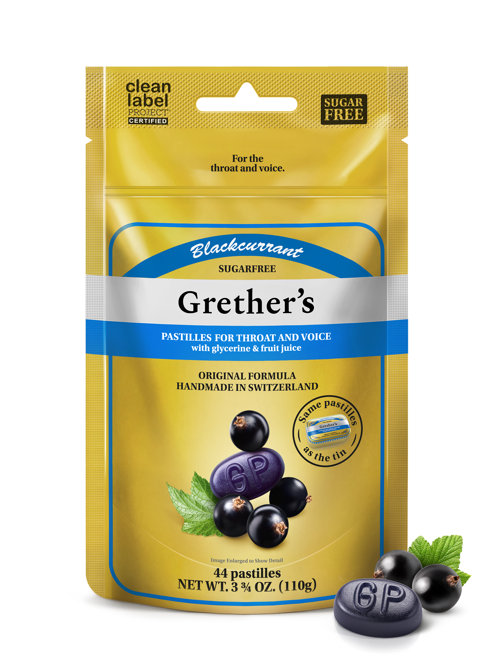 Grether’s Blackcurrant pastilles sugarfree for throat and voice pouch