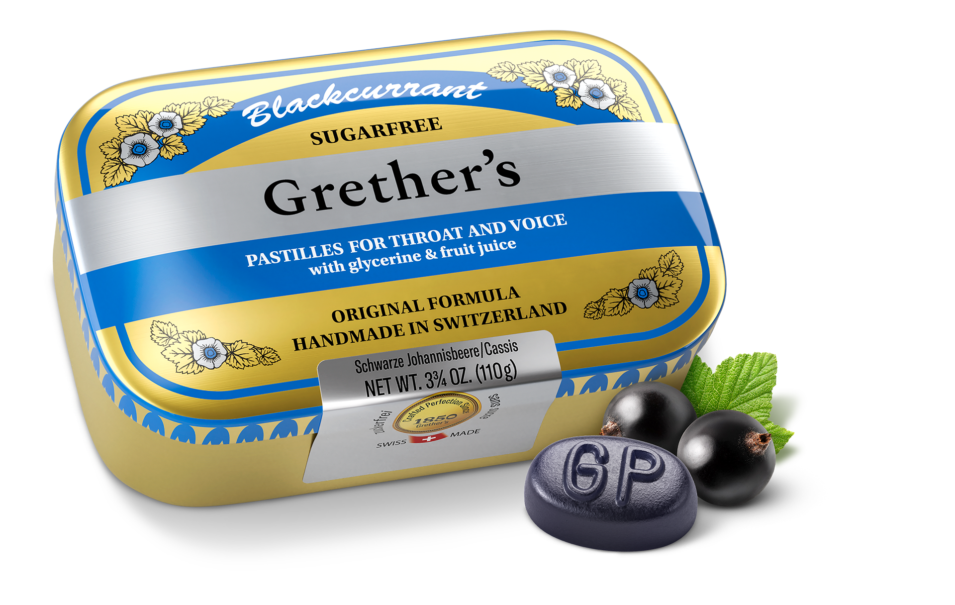 Grether’s Blackcurrant pastilles sugarfree for throat and voice tin