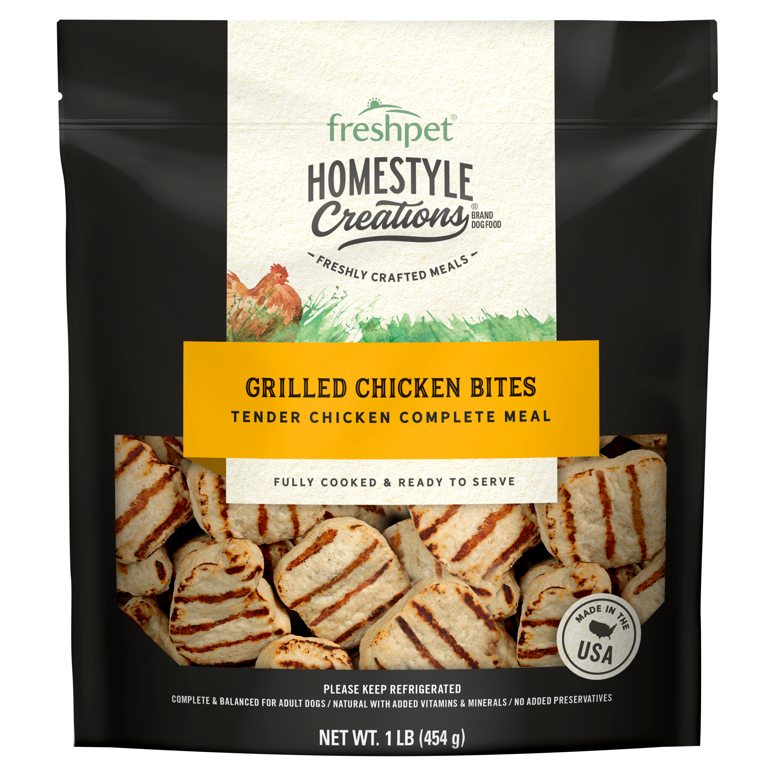 FRESHPET HOMESTYLE CREATIONS DOG MEALS GRILLED CHICKEN BITES COMPLETE MEAL 1 LB