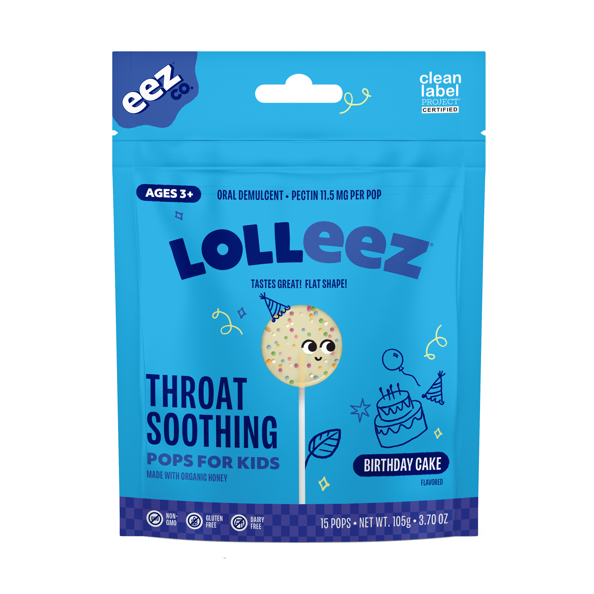 Lolleez Organic Throat Soothing Pops for Kids, Birthday Cake
