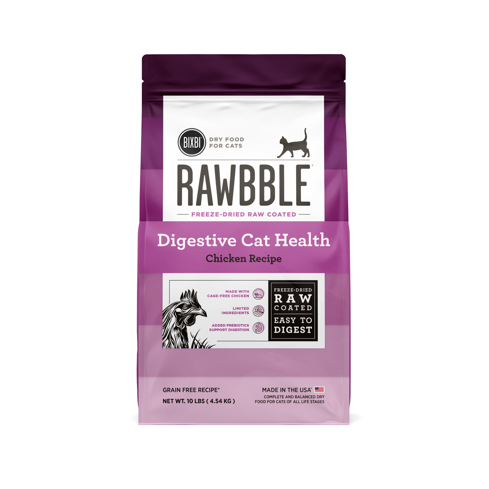 Rawbble® Digestive Health Dry Food for Cats – Chicken Recipe, 10 lb