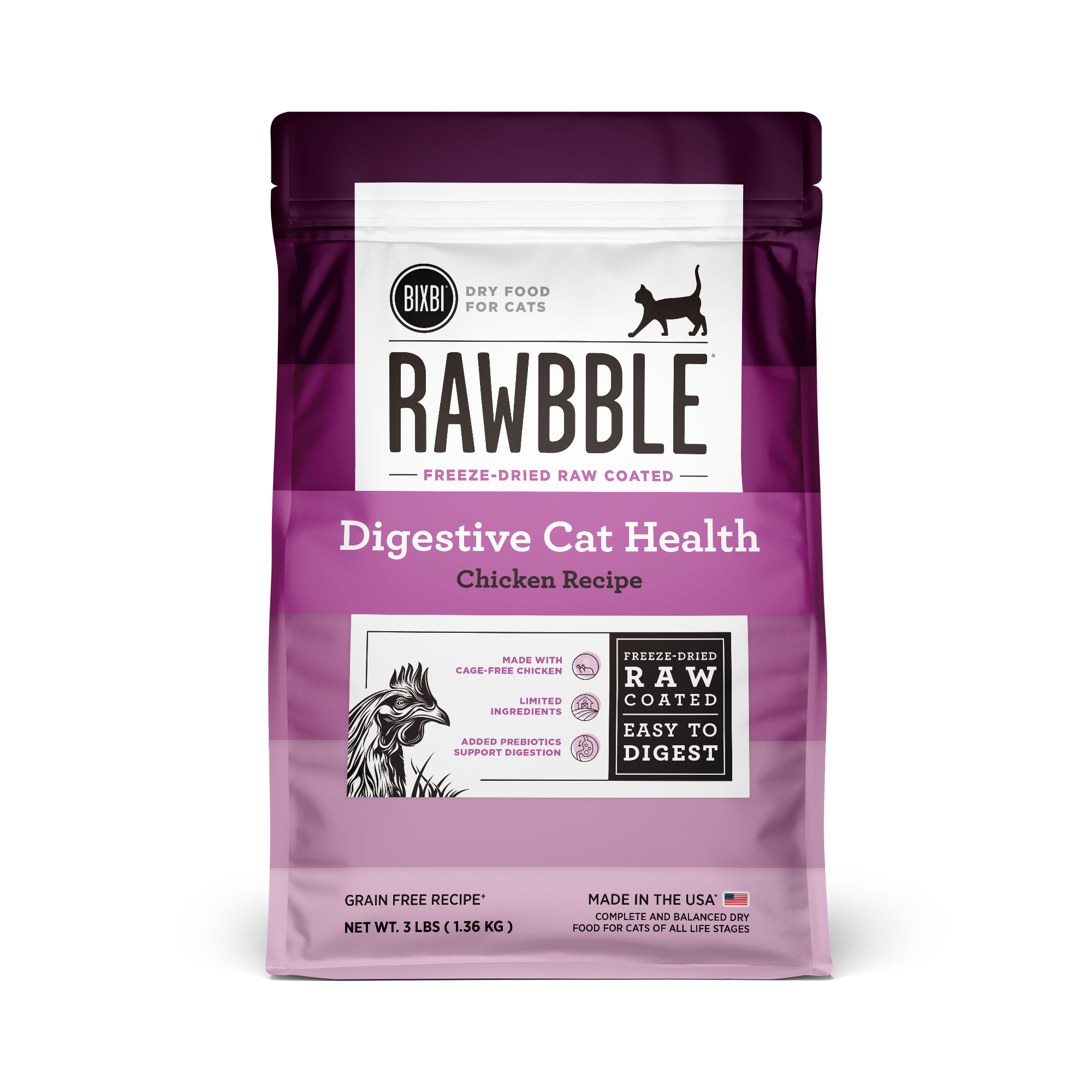 Rawbble® Digestive Health Dry Food for Cats – Chicken Recipe, 3 lb