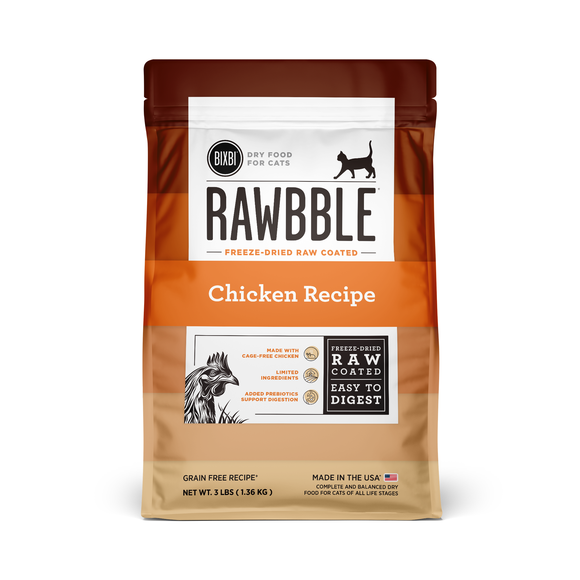 Rawbble® Dry Food for Cats – Chicken Recipe, 3 lb