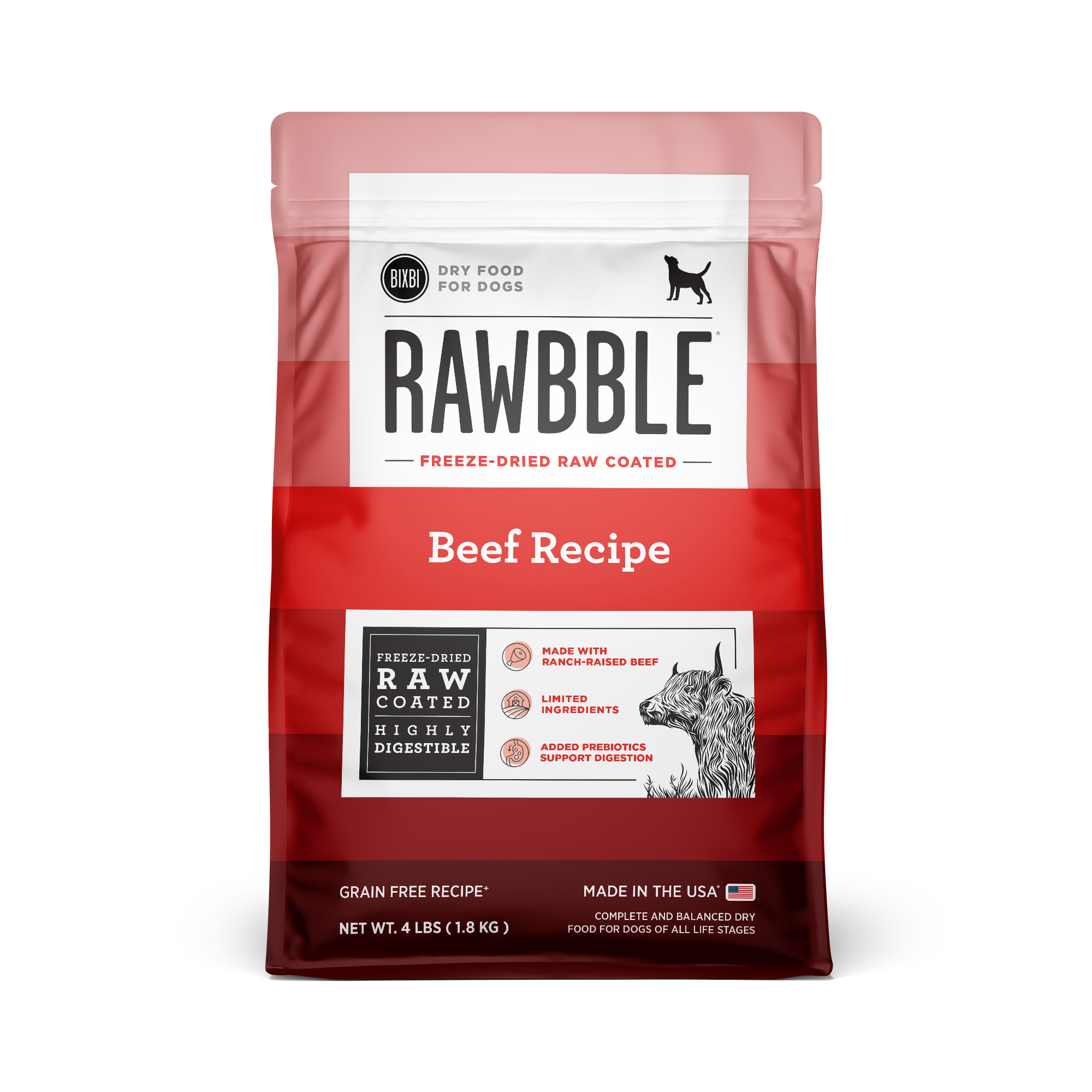 Rawbble® Dry Food for Dogs – Beef Recipe, 4 lb
