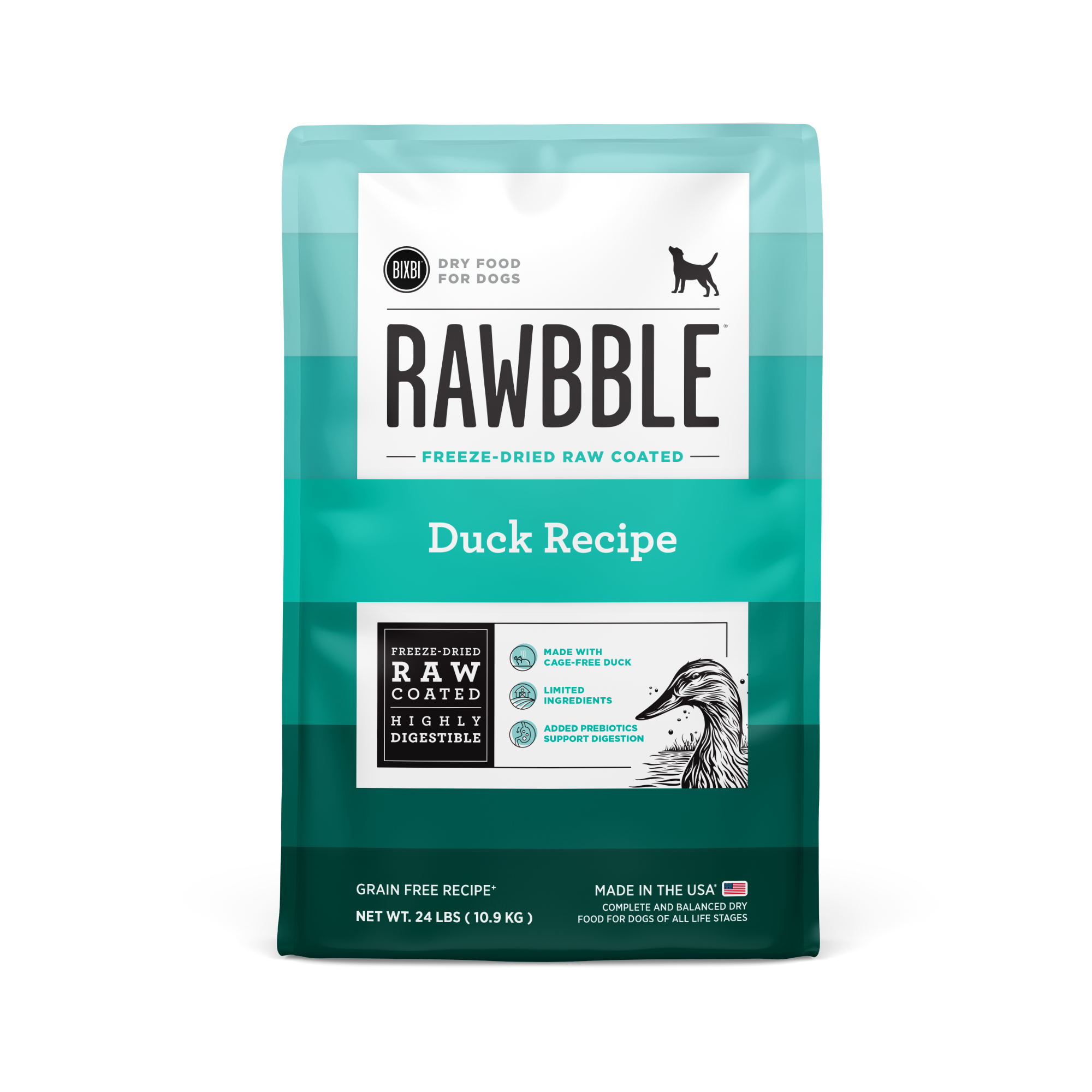 Rawbble® Dry Food for Dogs – Duck Recipe, 24 lb