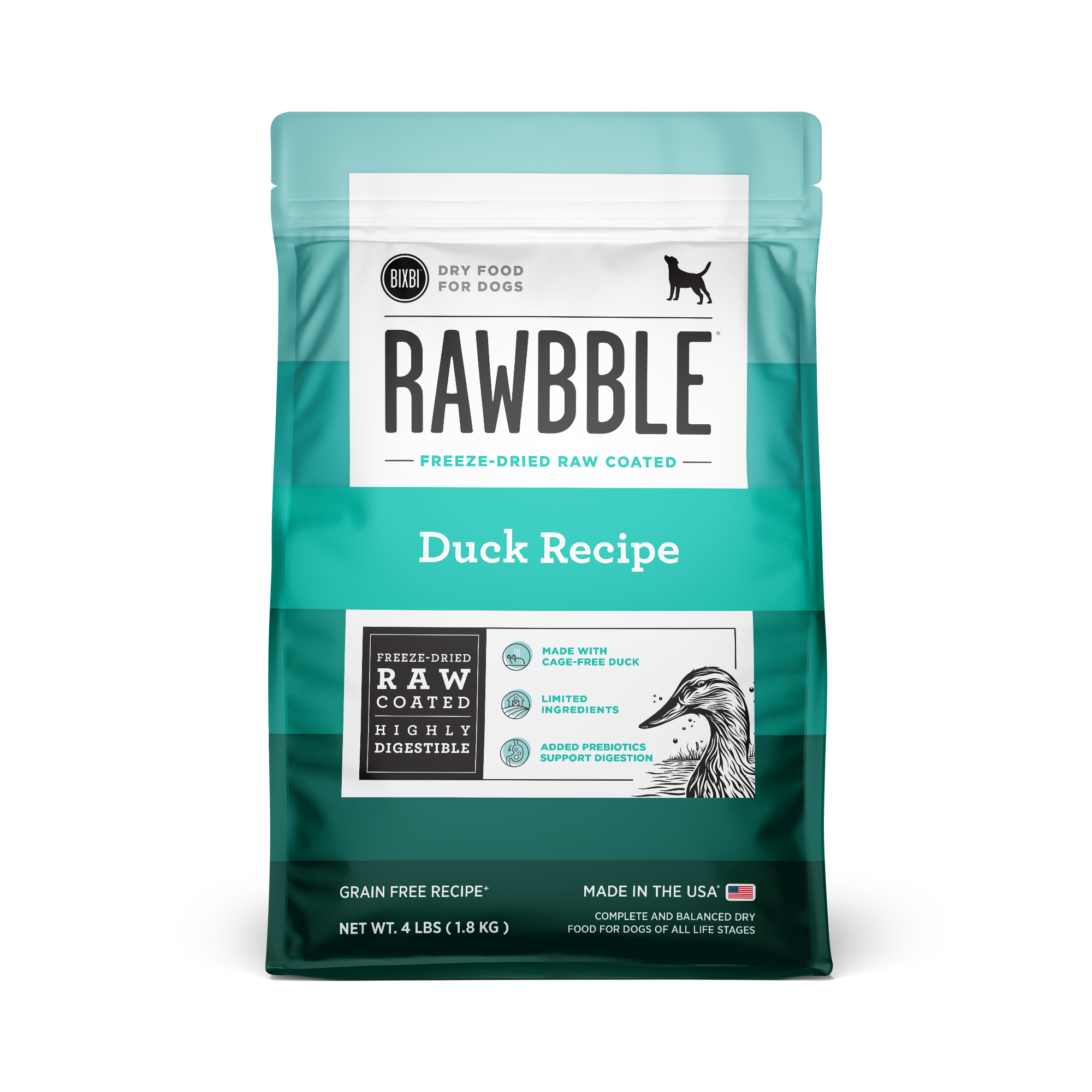 Rawbble® Dry Food for Dogs – Duck Recipe, 4 lb