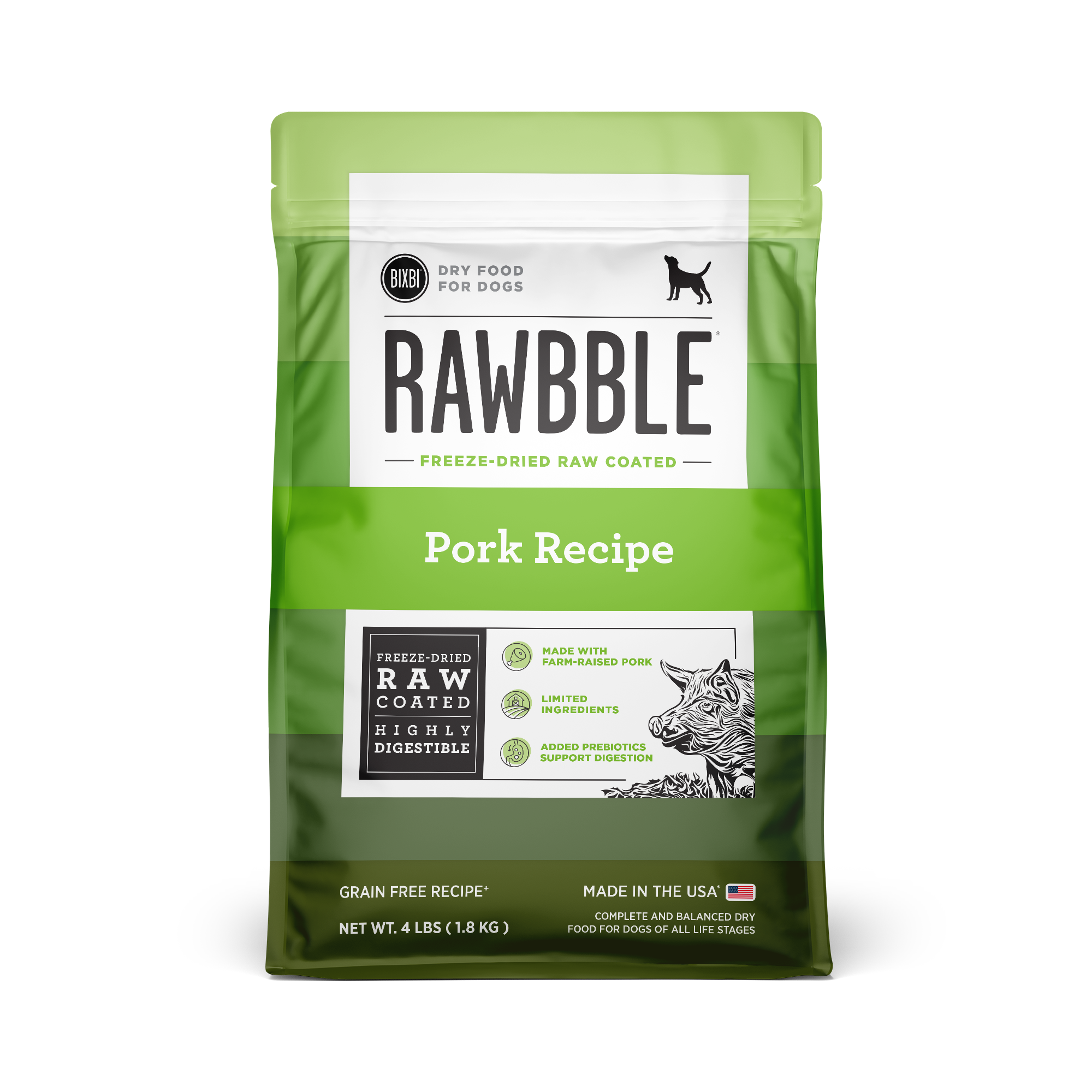 Rawbble® Dry Food for Dogs – Pork Recipe, 4 lb