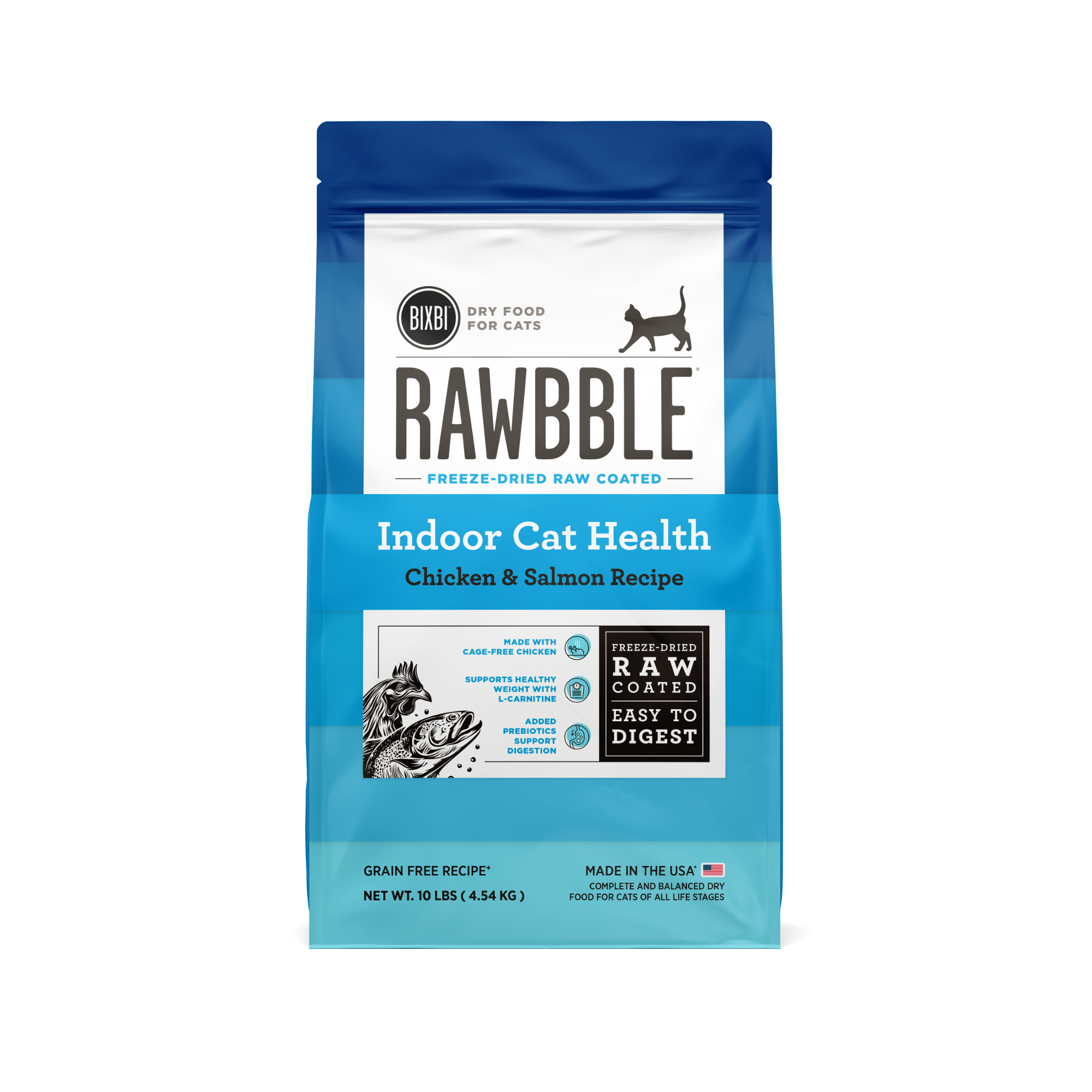 Rawbble® Dry Food for Indoor Cat Health – Chicken & Salmon Recipe, 10 lb