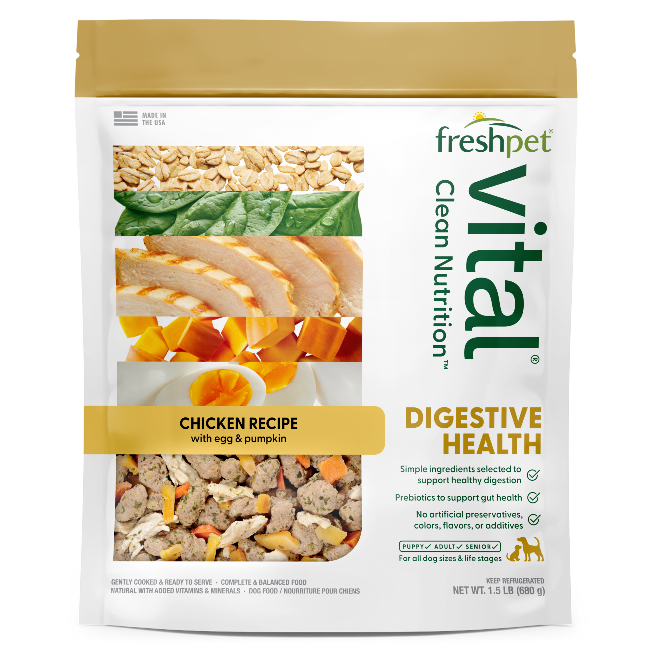 FRESHPET VITAL DIGESTIVE HEALTH DOG ROASTED MEALS CHICKEN RECIPE 1.5 LB