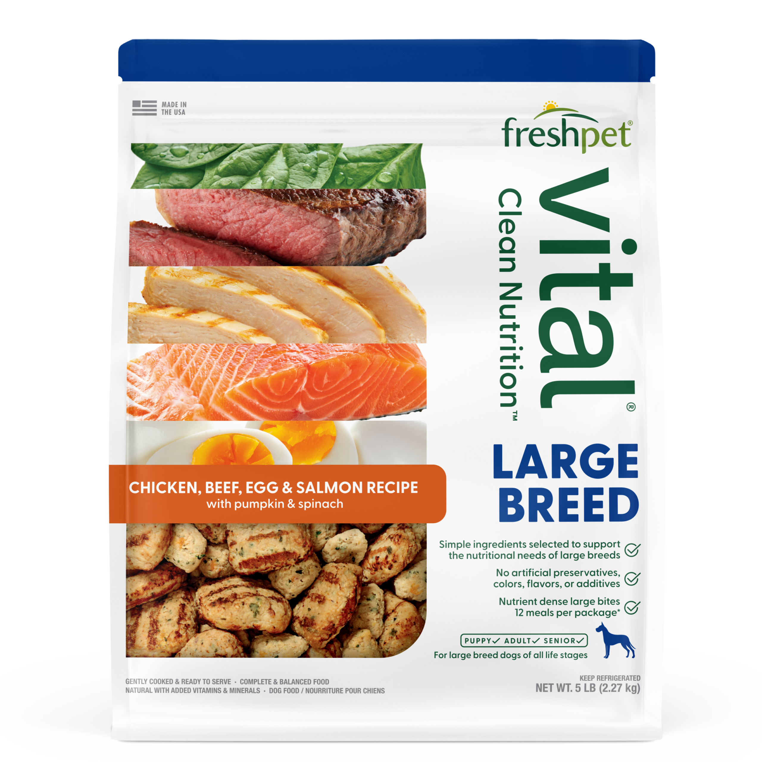 FRESHPET VITAL LARGE BREED DOG ROASTED MEALS CHICKEN, BEEF, EGG & SALMON RECIPE 5 LB