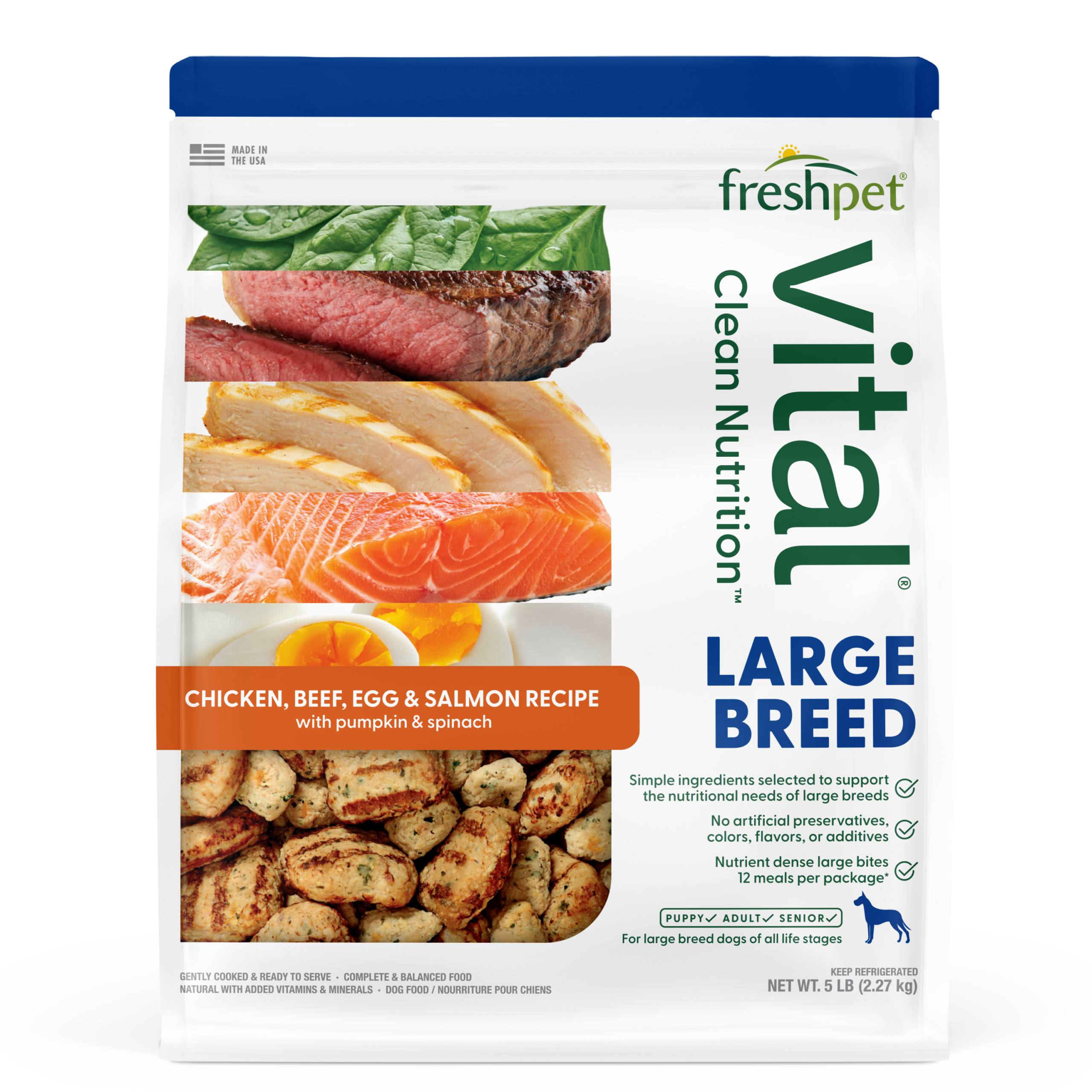 FRESHPET VITAL LARGE BREED DOG ROASTED MEALS CHICKEN, BEEF, EGG & SALMON RECIPE 5 LB