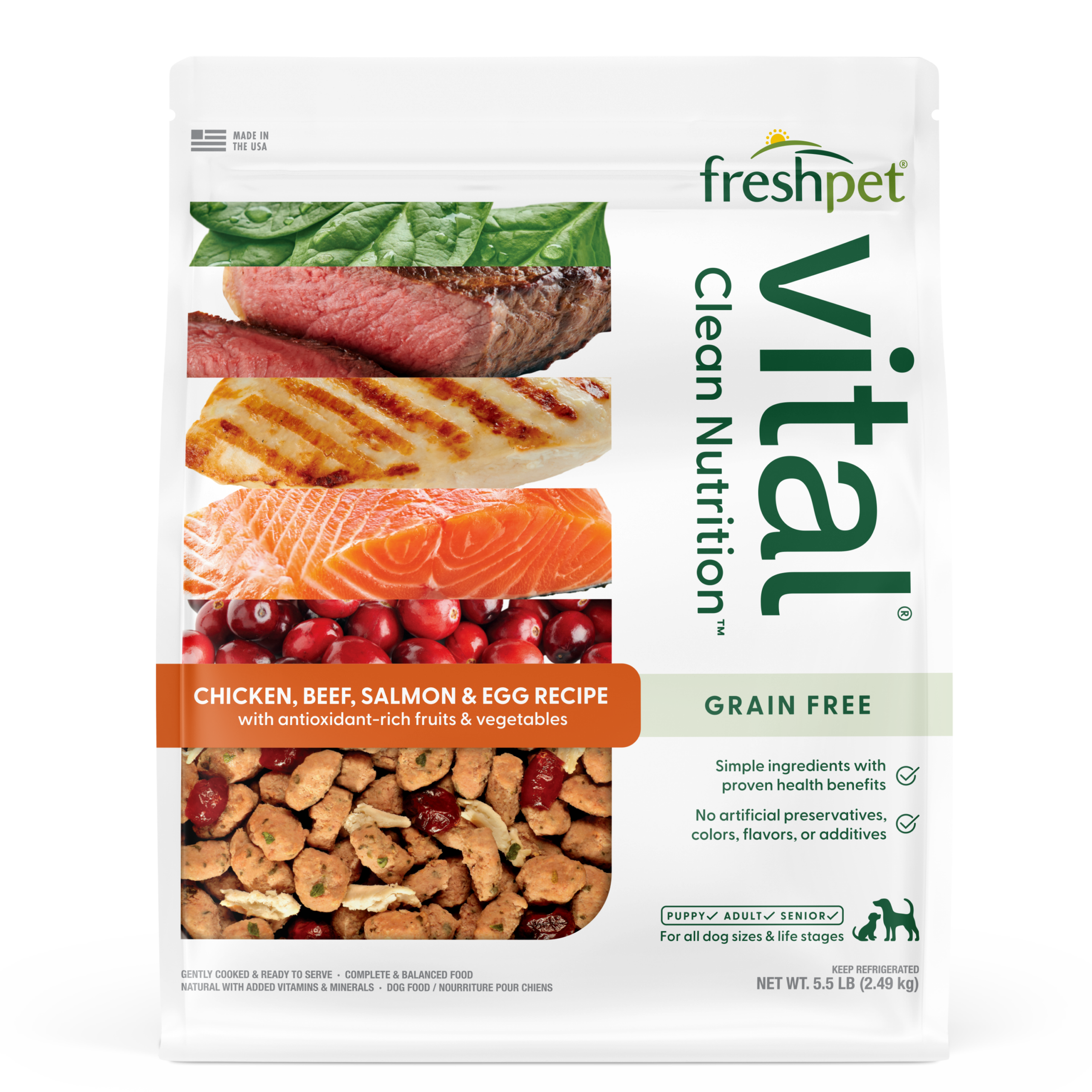 FRESHPET VITAL DOG ROASTED MEALS GRAIN FREE CHICKEN, BEEF, SALMON & EGG RECIPE 5.5 LB