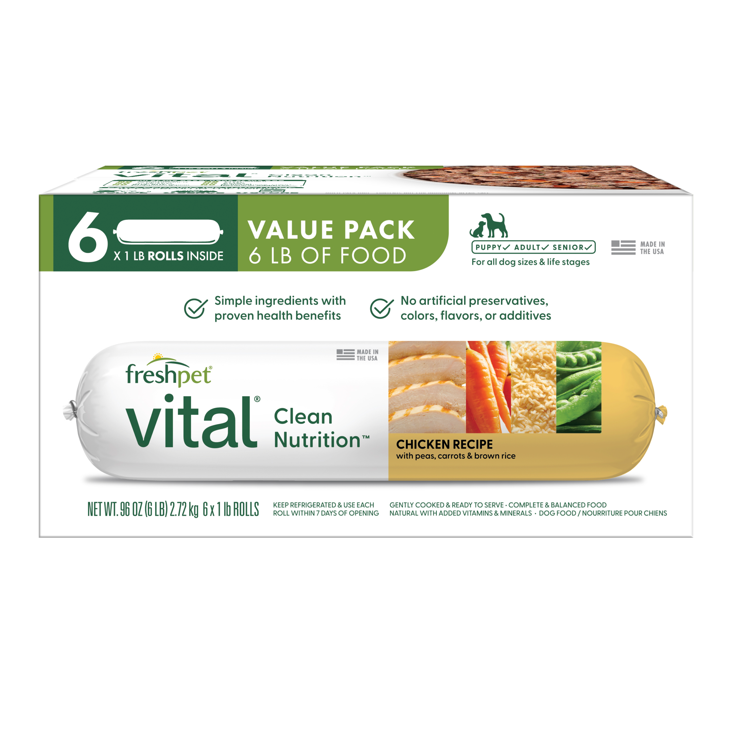 FRESHPET VITAL DOG ROLL FRESH PACK CHICKEN RECIPE 6 X 1 LB