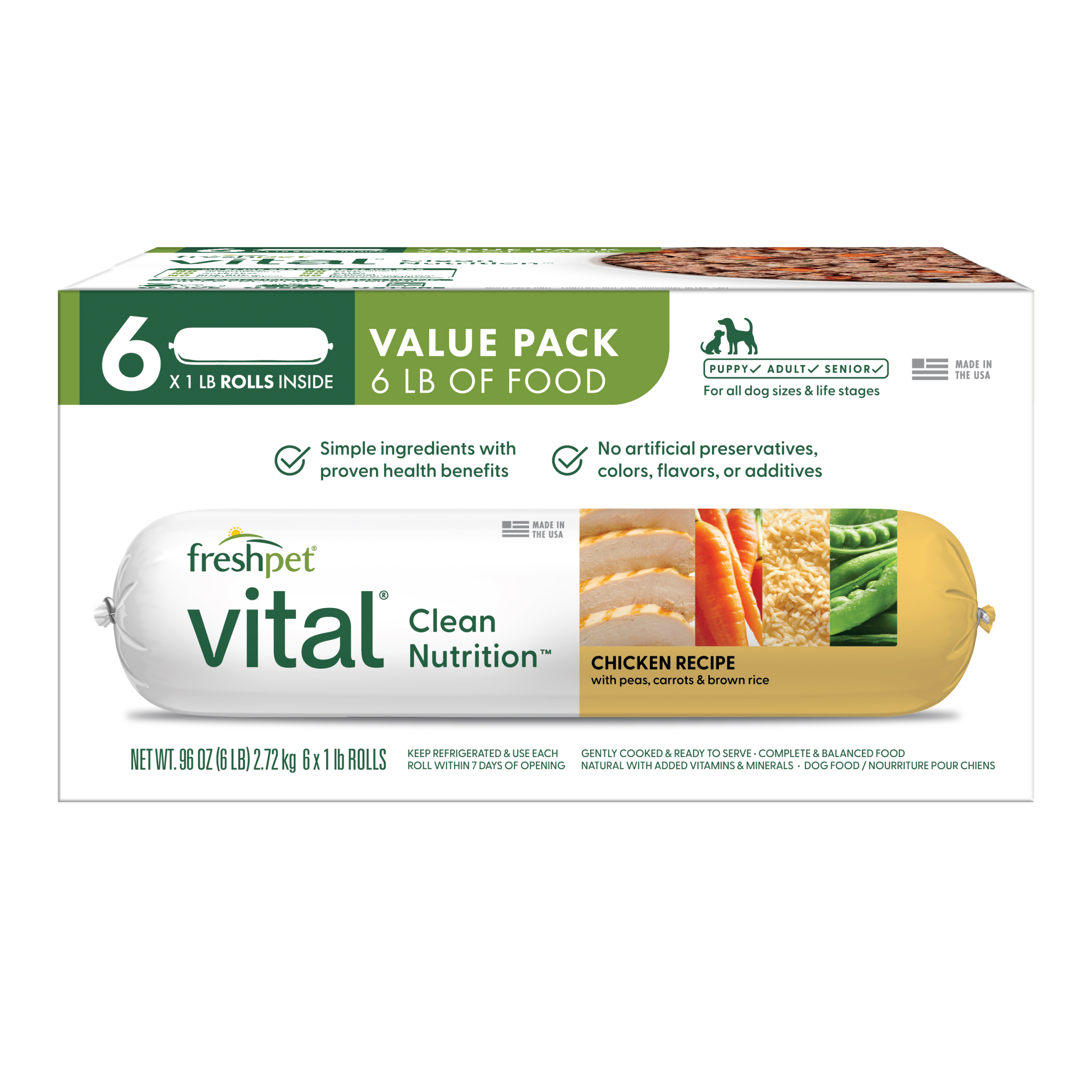 FRESHPET VITAL DOG ROLL FRESH PACK CHICKEN RECIPE 6 X 1 LB