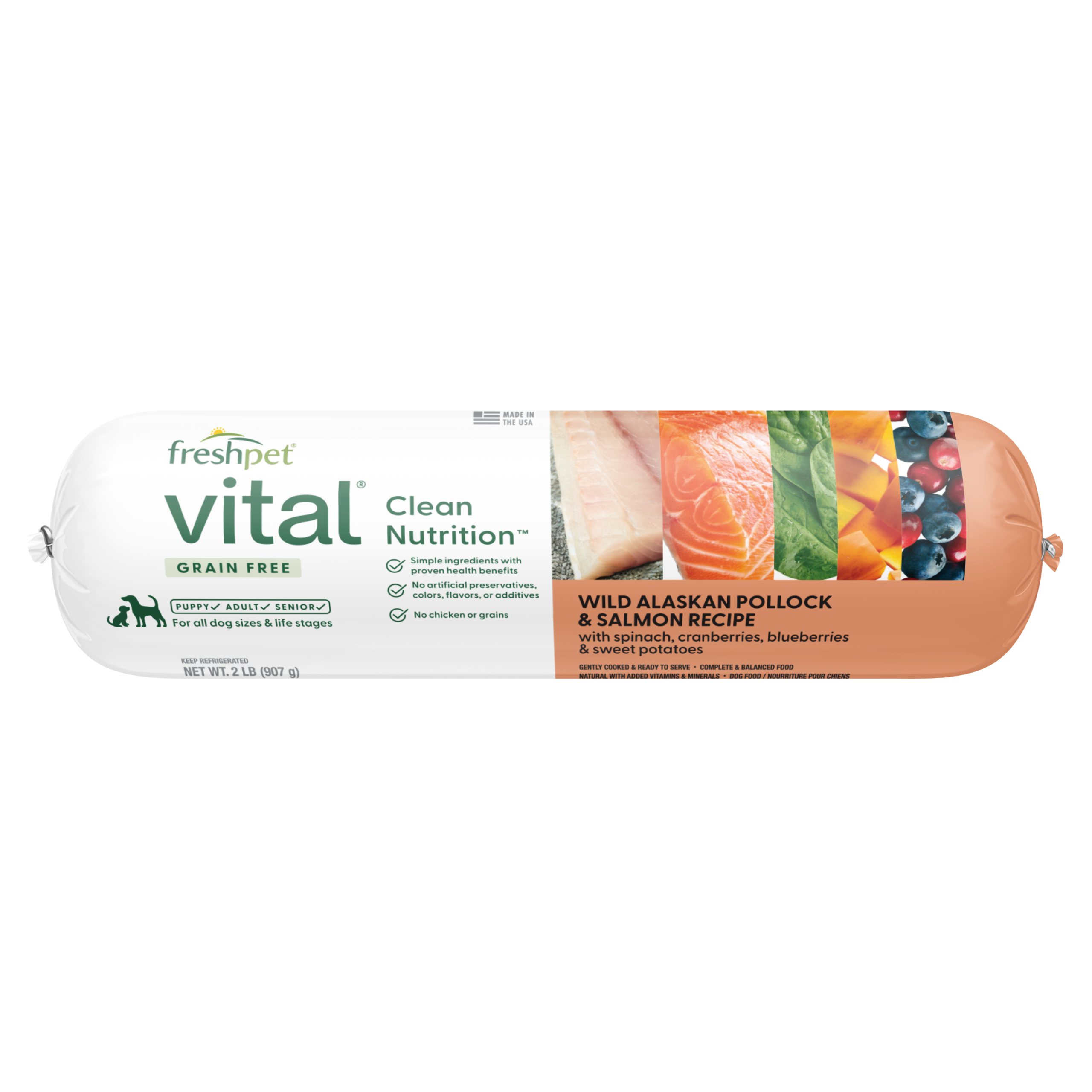 FRESHPET VITAL DOG ROLL GRAIN FREE WILD ALASKAN POLLOCK & SALMON RECIPE 2 LB