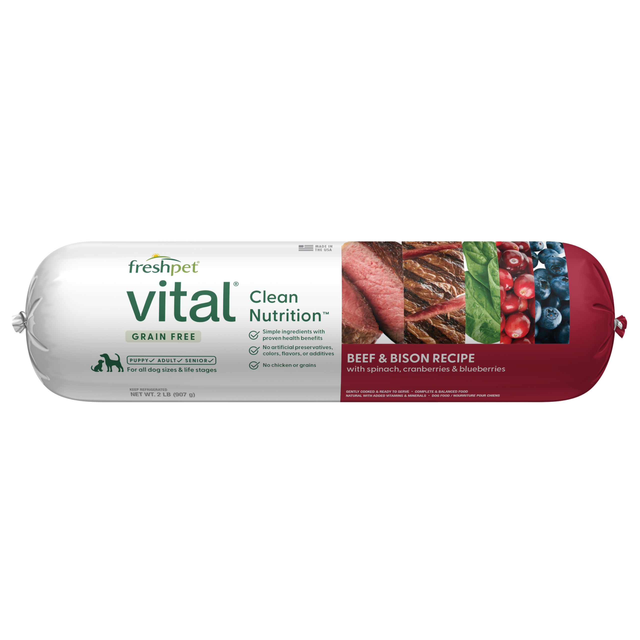 FRESHPET VITAL DOG ROLL GRAIN FREE BEEF & BISON RECIPE 2 LB