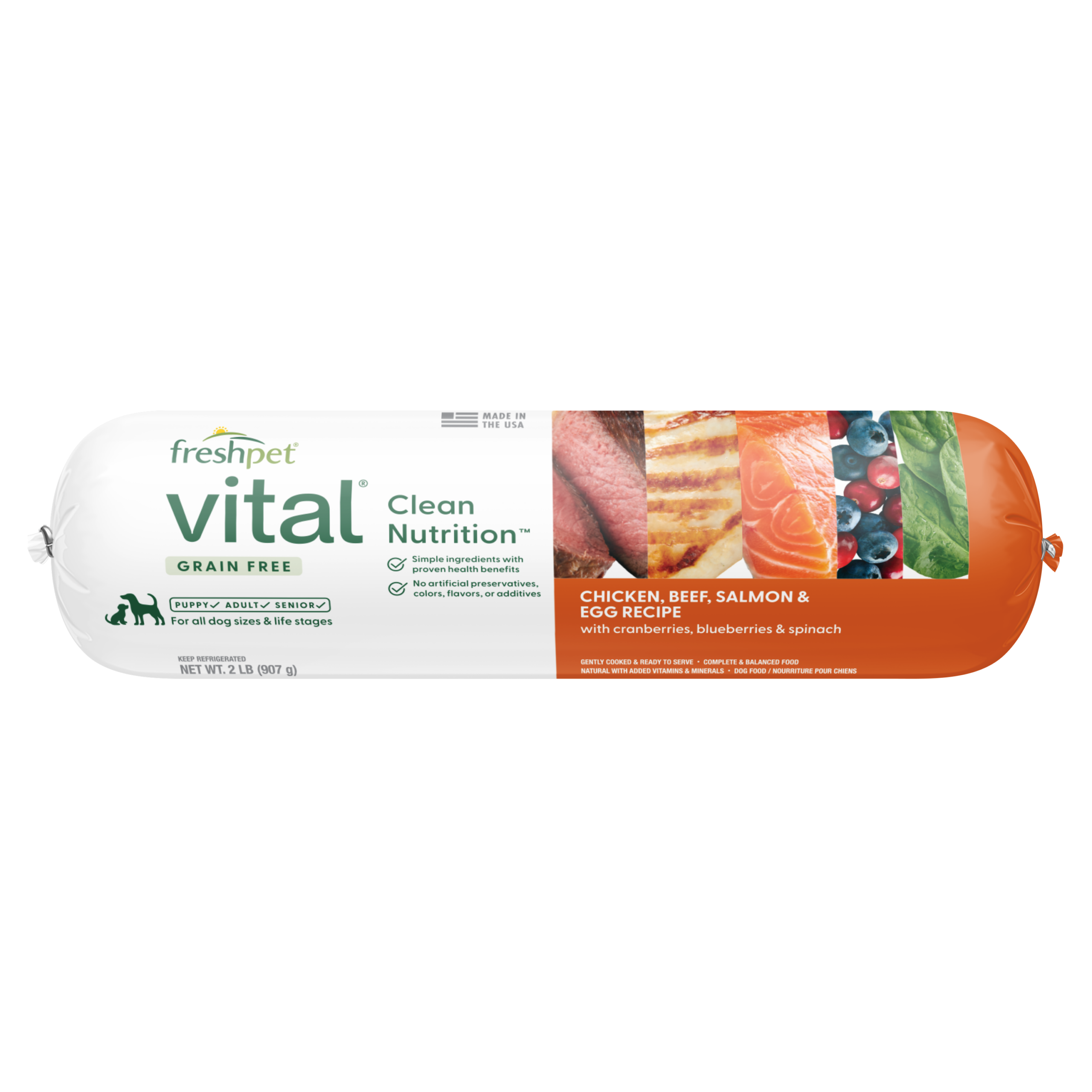 FRESHPET VITAL DOG ROLL GRAIN FREE CHICKEN, BEEF, SALMON & EGG RECIPE 2 LB