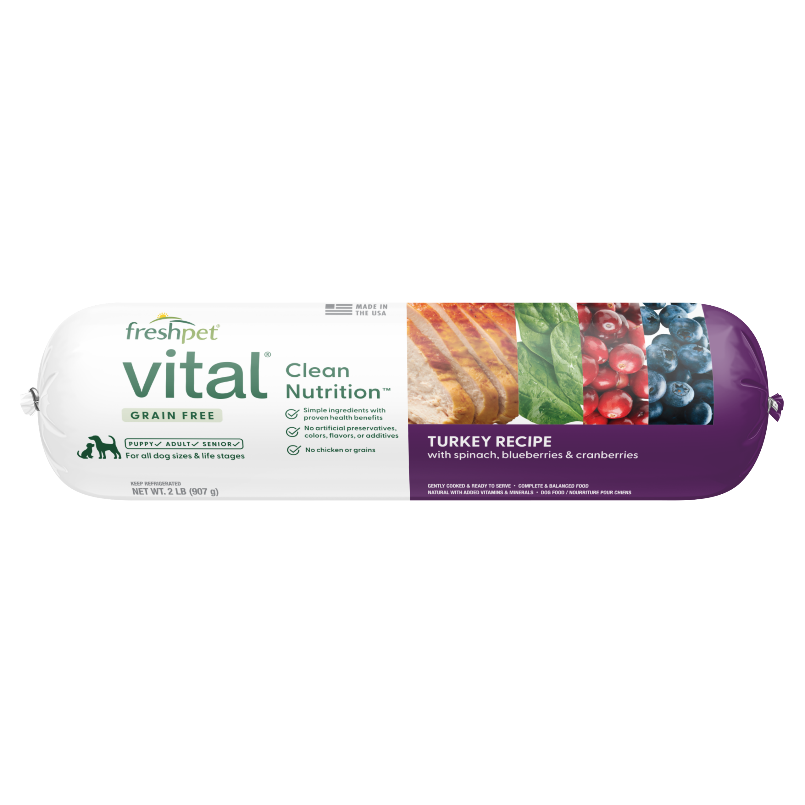 FRESHPET VITAL DOG ROLL GRAIN FREE TURKEY RECIPE 2 LB