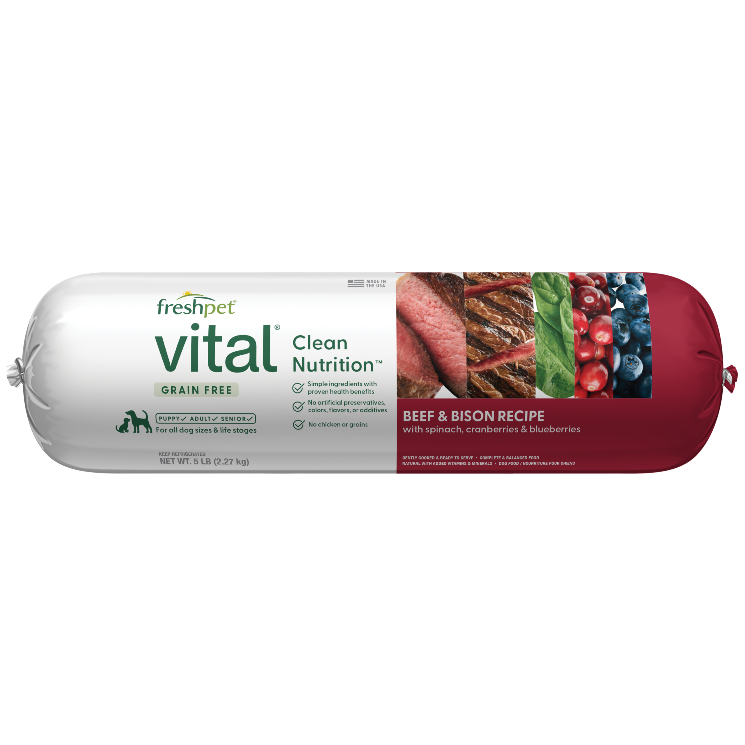 FRESHPET VITAL DOG ROLL GRAIN FREE BEEF & BISON RECIPE 5 LB