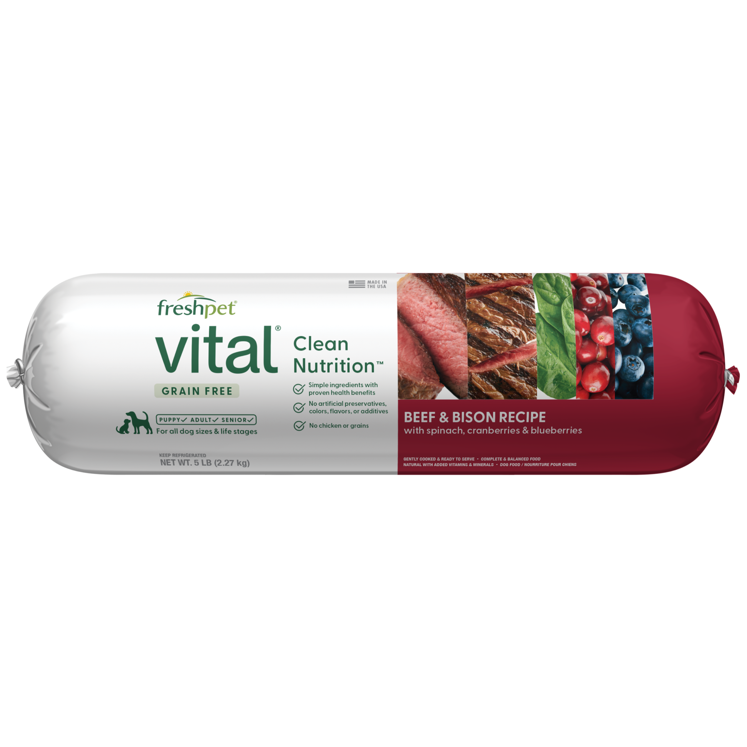 FRESHPET VITAL DOG ROLL GRAIN FREE BEEF & BISON RECIPE 5 LB