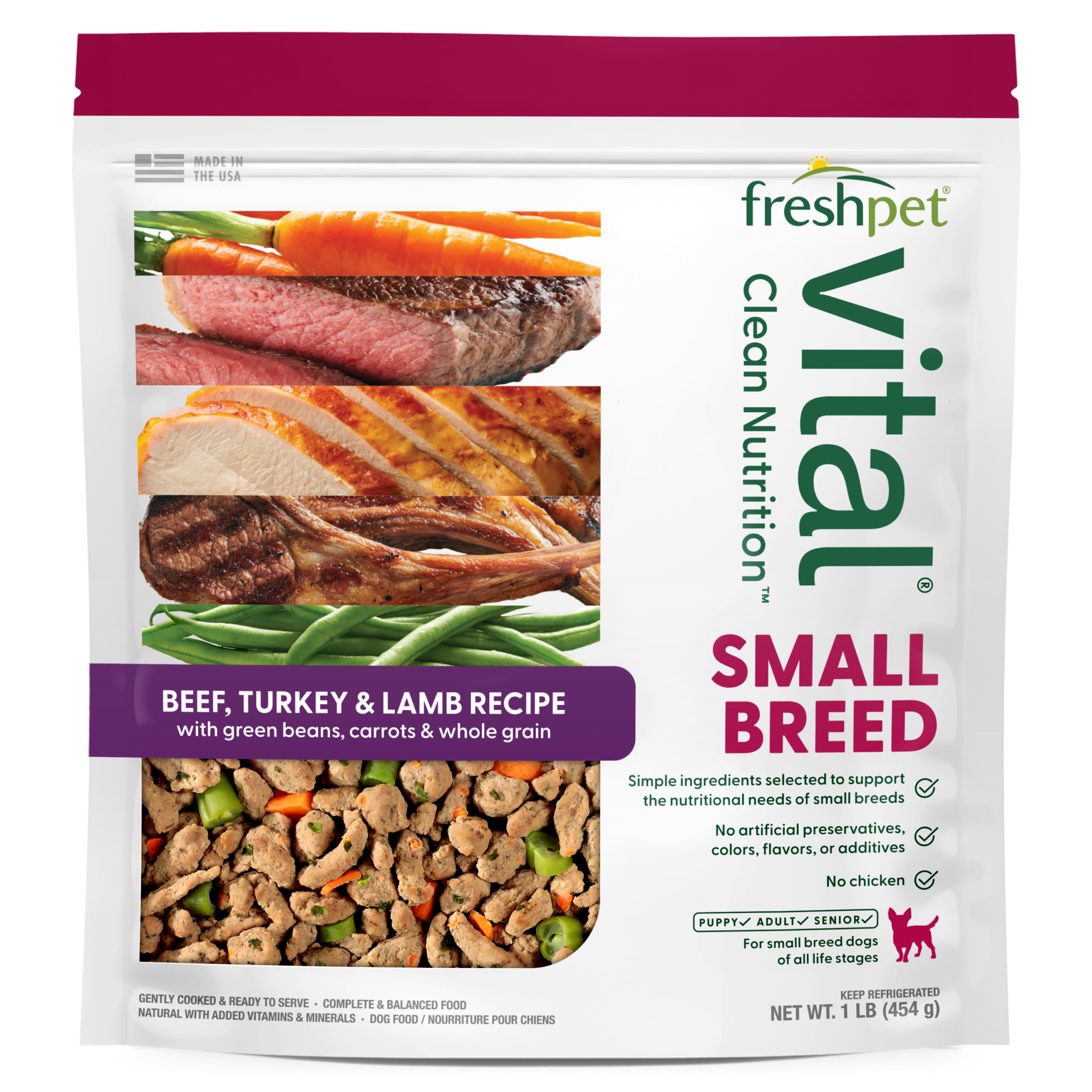 FRESHPET VITAL SMALL BREED ROASTED MEALS BEEF, TURKEY & LAMB RECIPE 1 LB