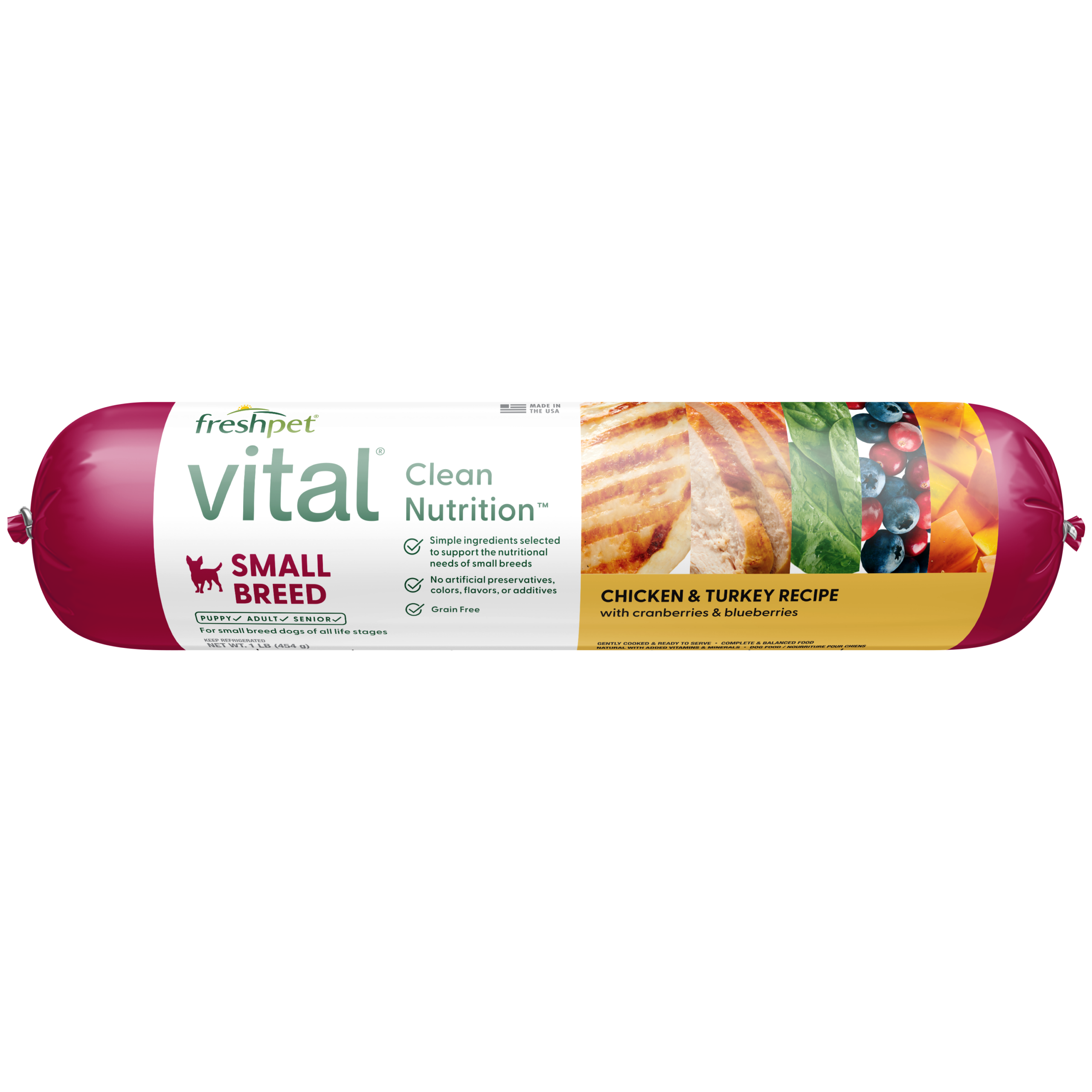 FRESHPET VITAL SMALL BREED DOG ROLL GRAIN FREE CHICKEN & TURKEY RECIPE 1 LB