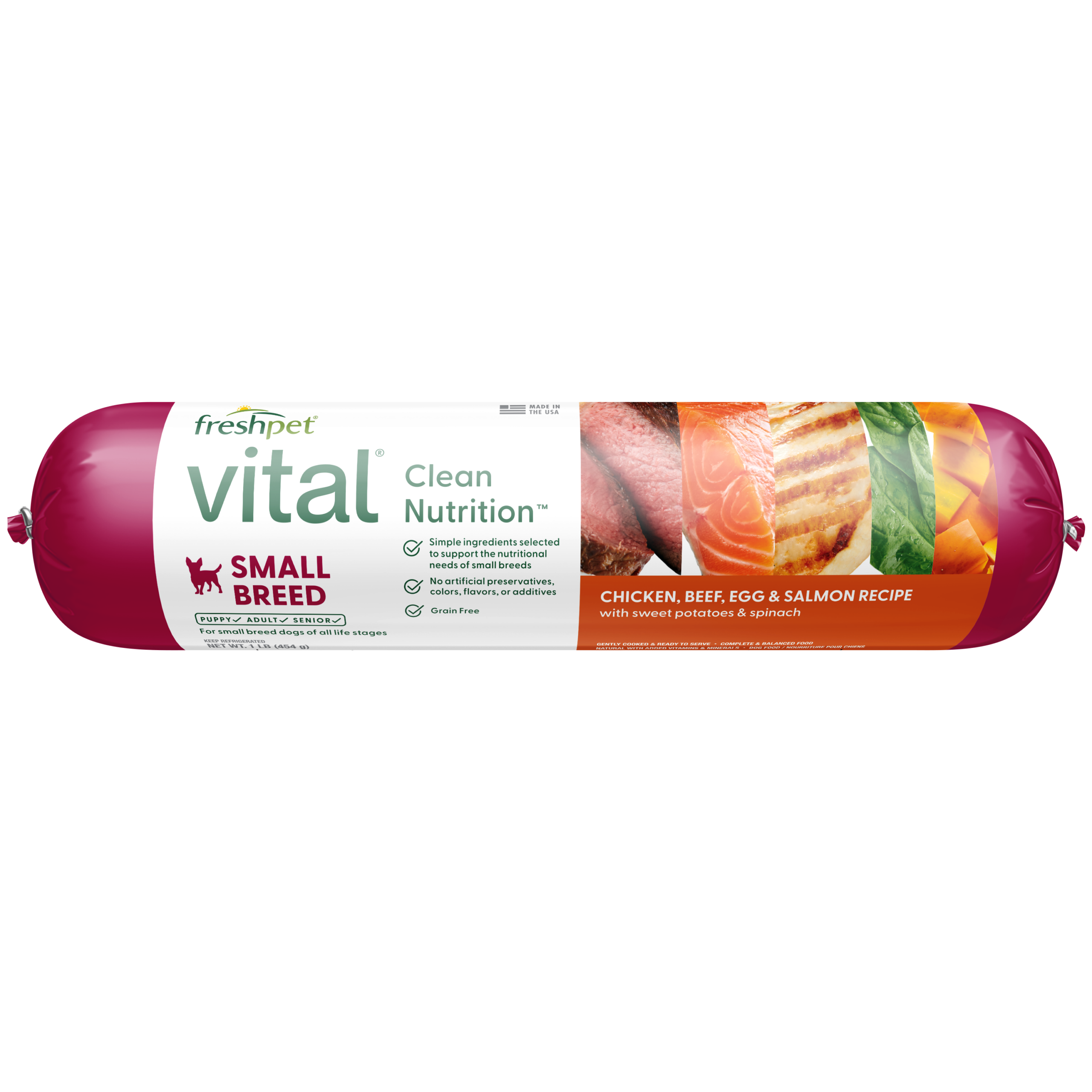 FRESHPET VITAL SMALL BREED DOG ROLL GRAIN FREE CHICKEN, BEEF, EGG & SALMON RECIPE 1 LB